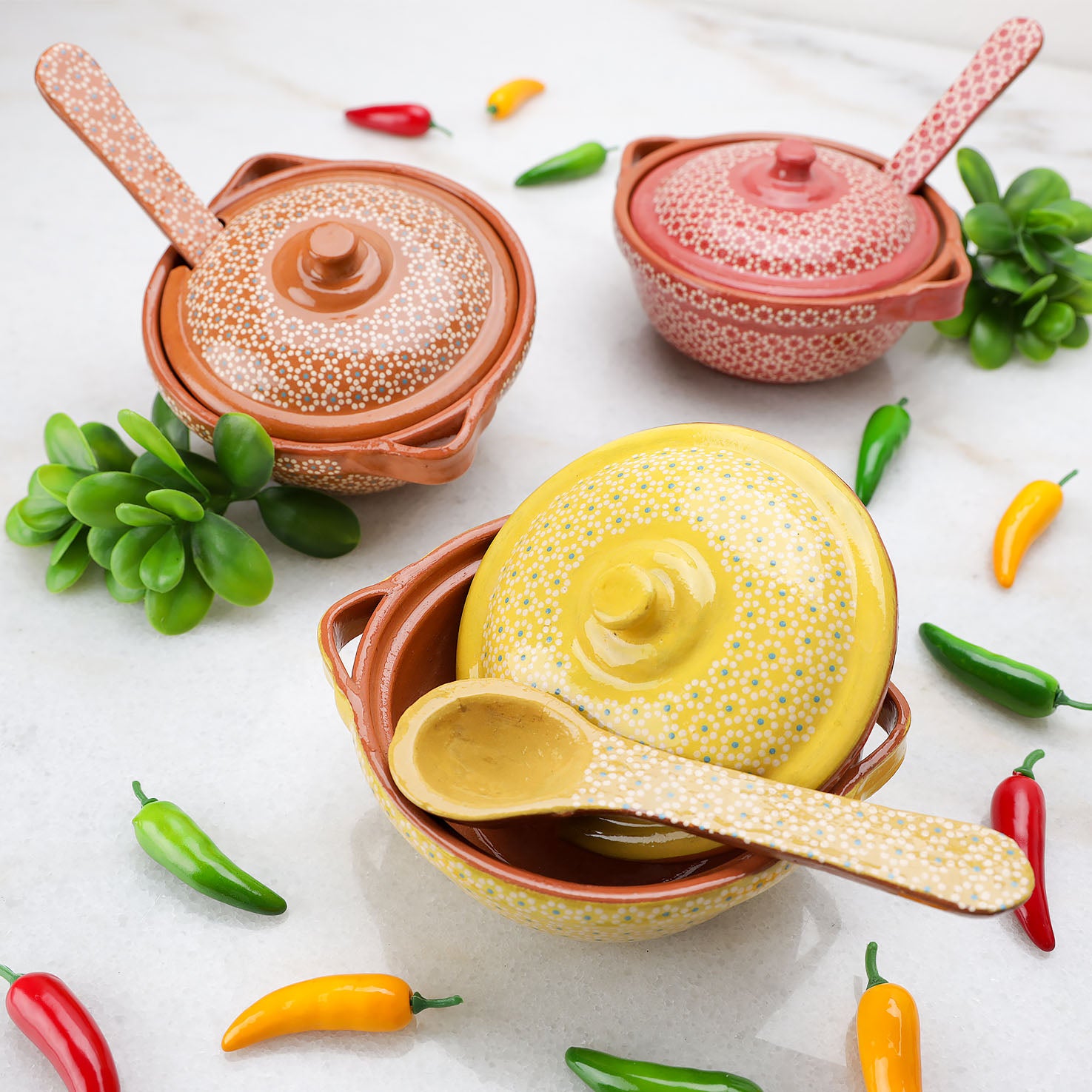 Capula Small Clay Cazuelita with Matching Lid and Spoon
