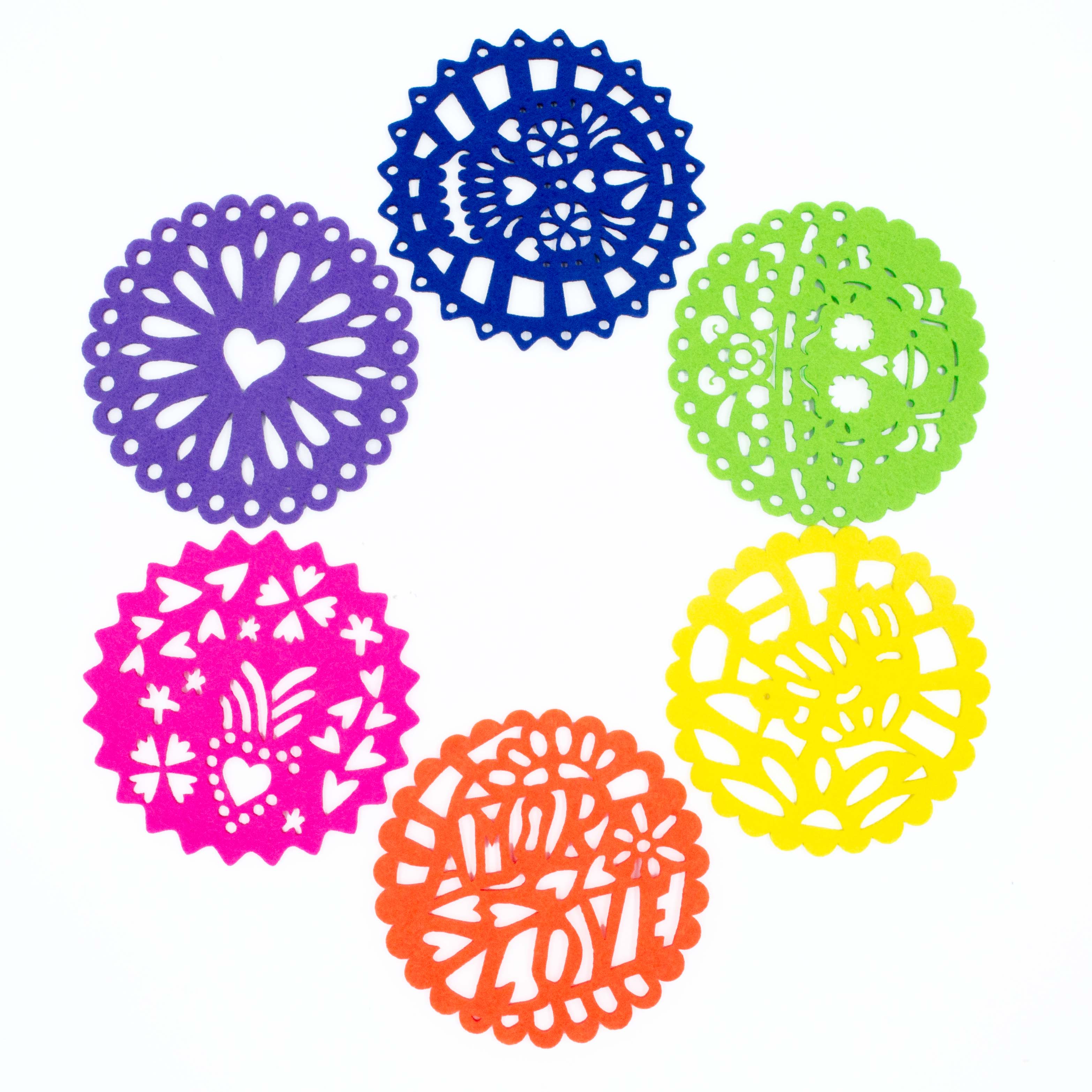 Fun "Papel Picado" Felt Round Coasters (Set of 6)