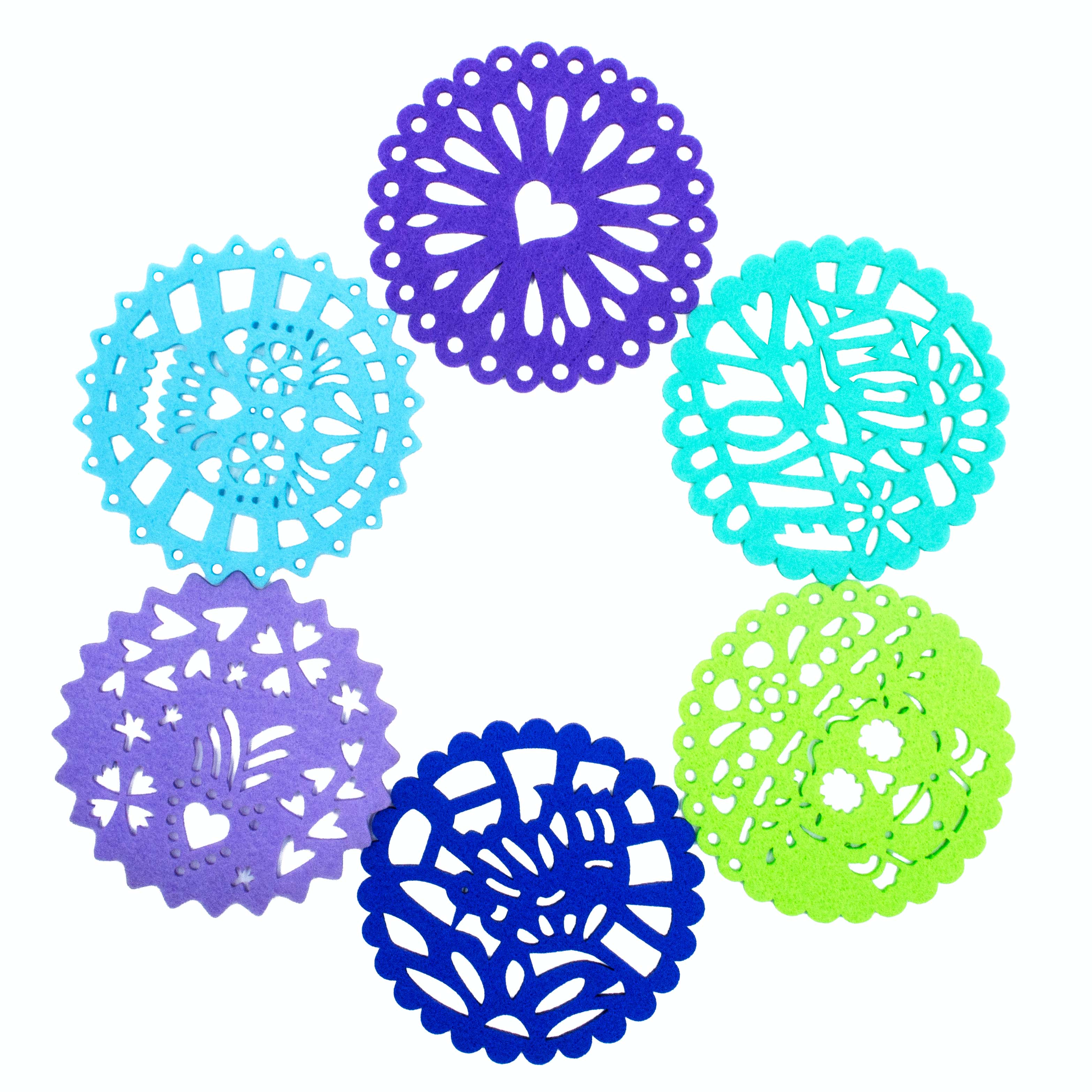 Fun "Papel Picado" Felt Round Coasters (Set of 6)