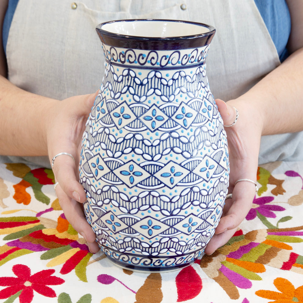 Coyoacán Hand-Painted Wide Opening Ceramic Vase