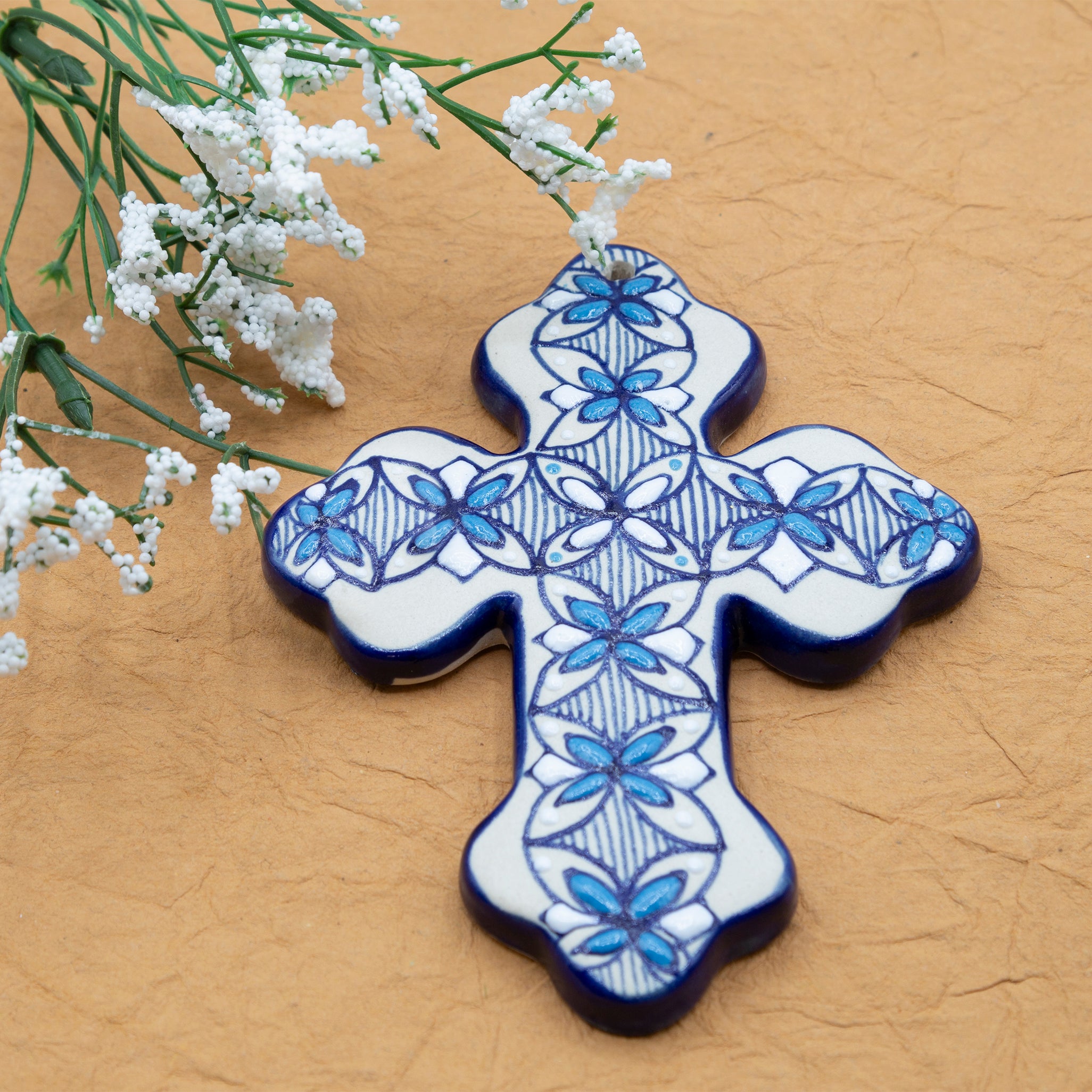 Coyoacán Hand-Painted Ceramic Small Wall Cross