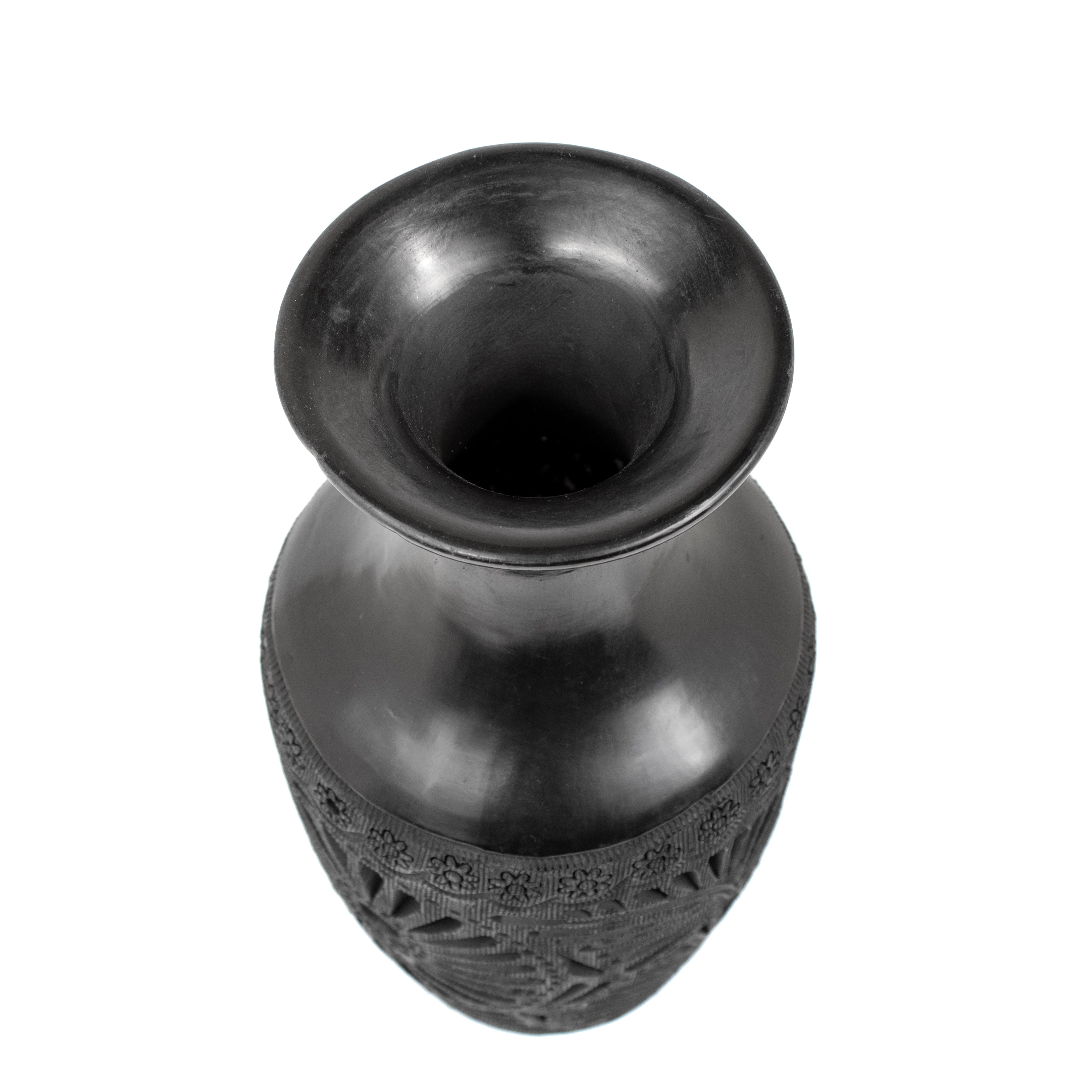 Barro Negro, Black Clay Openwork Decorative Vase