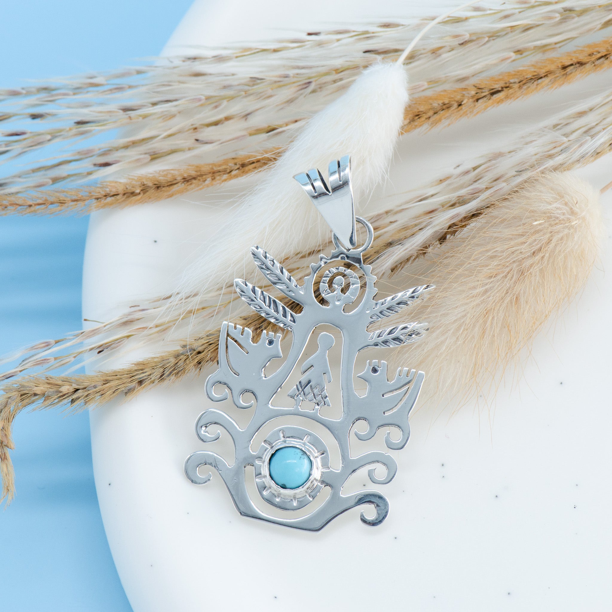 Sterling Silver Eternal Blue Tree of Life Pendant