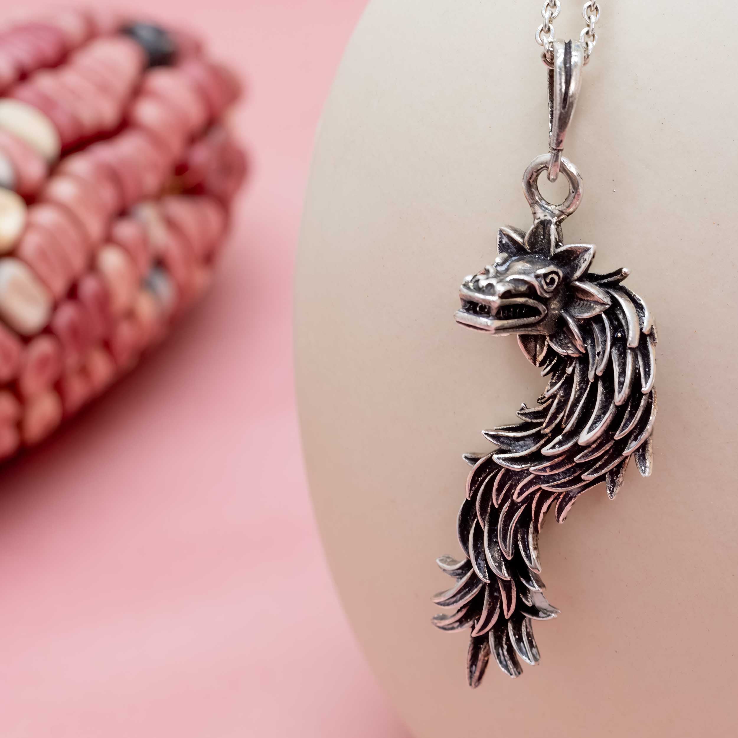 Sterling Silver Quetzalcoatl Feathered-Serpent Pendant