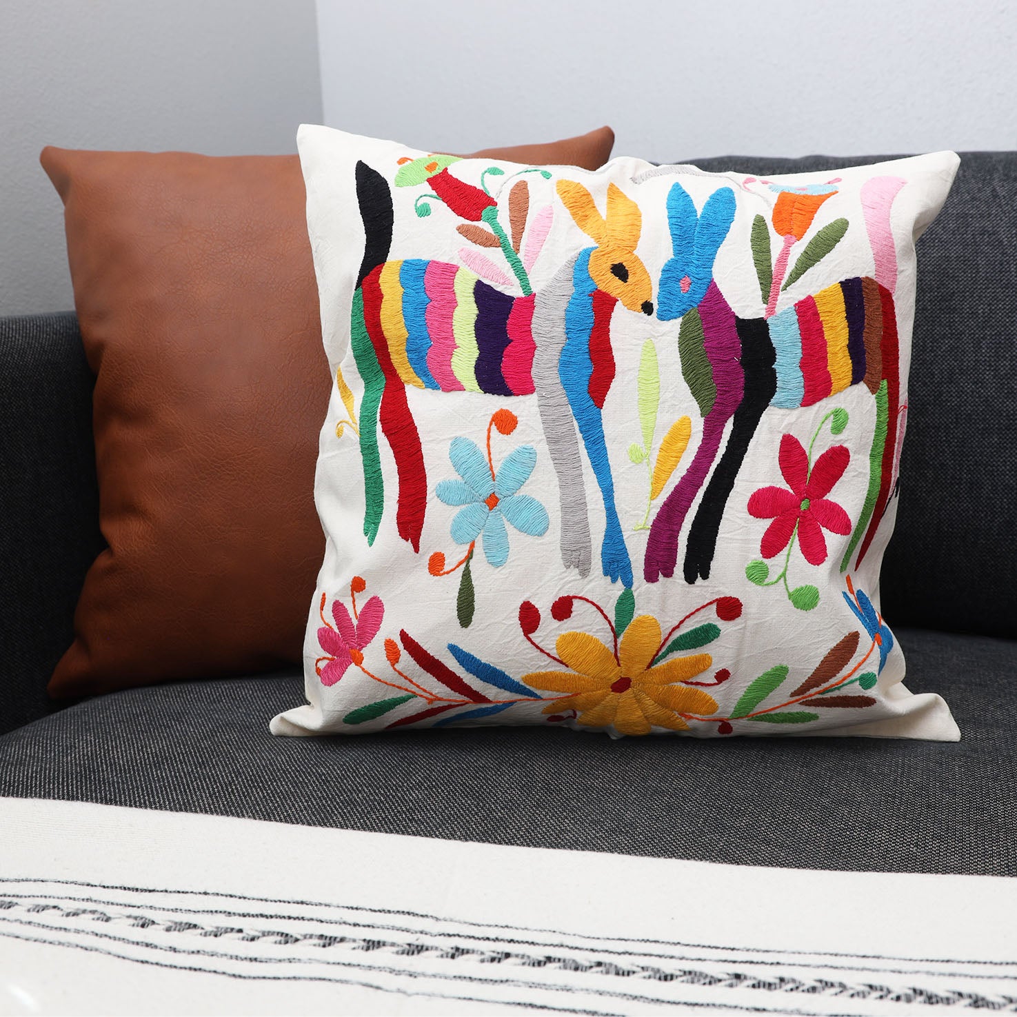 Otomi Pillow Cover, selling Hand Embroidered Mexican Pillow Cover, Rainbow pillow Case, Mexican Decor, Mexican pillow