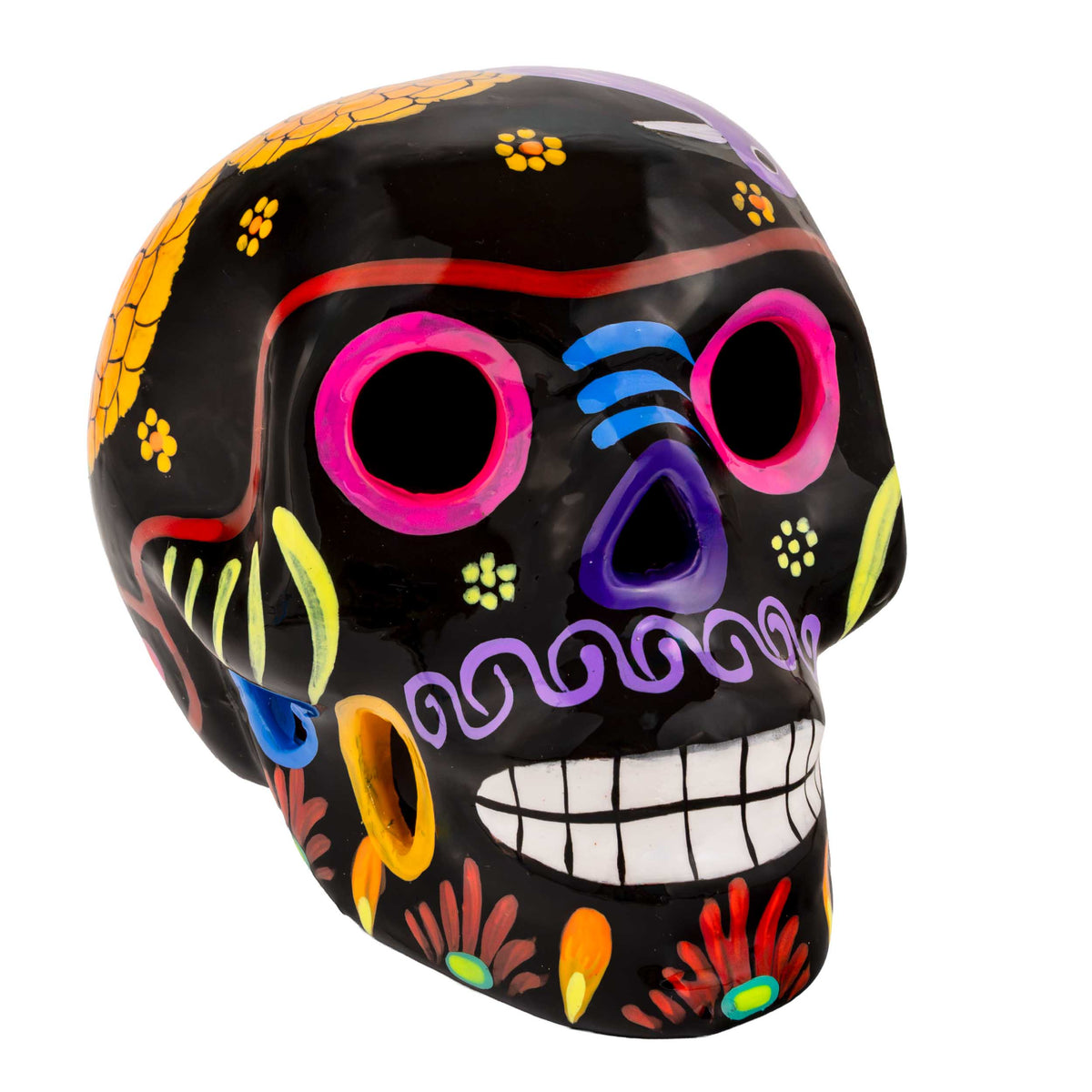 Hand-Painted Cempasuchil Lolo Limited Edition Clay Sugar Skulls