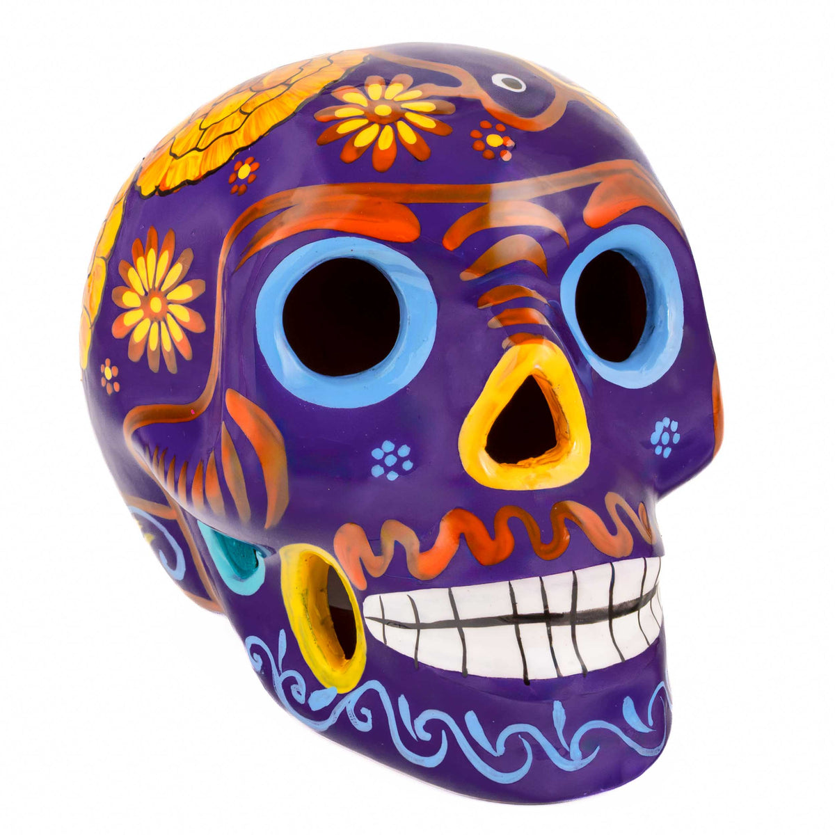 Hand-Painted Cempasuchil Lolo Limited Edition Clay Sugar Skulls
