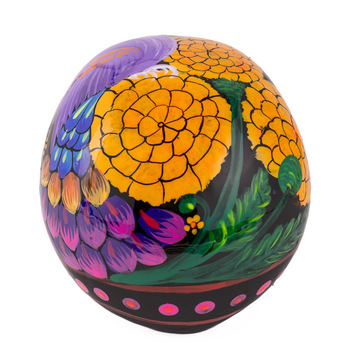 Hand-Painted Cempasuchil Lolo Limited Edition Clay Sugar Skulls