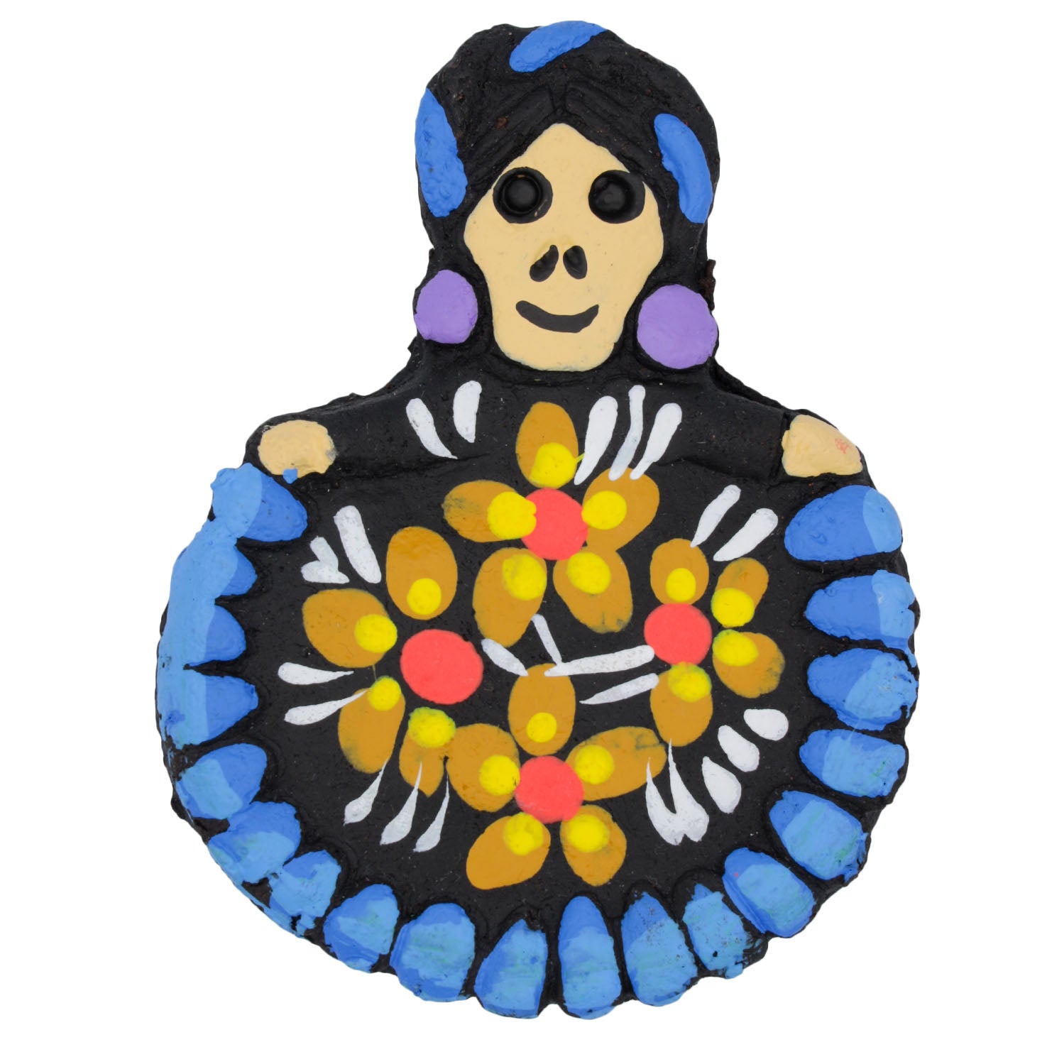 Clay Calavera Skull Folklorico Dancer Magnet