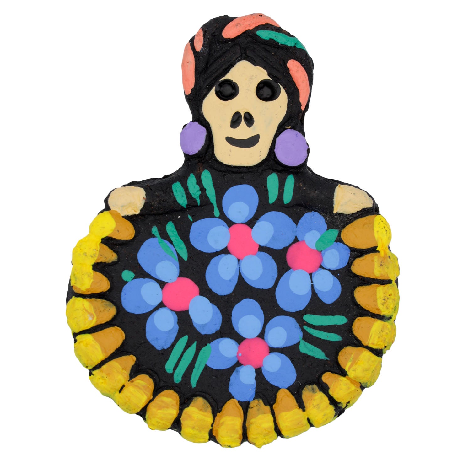 Clay Calavera Skull Folklorico Dancer Magnet