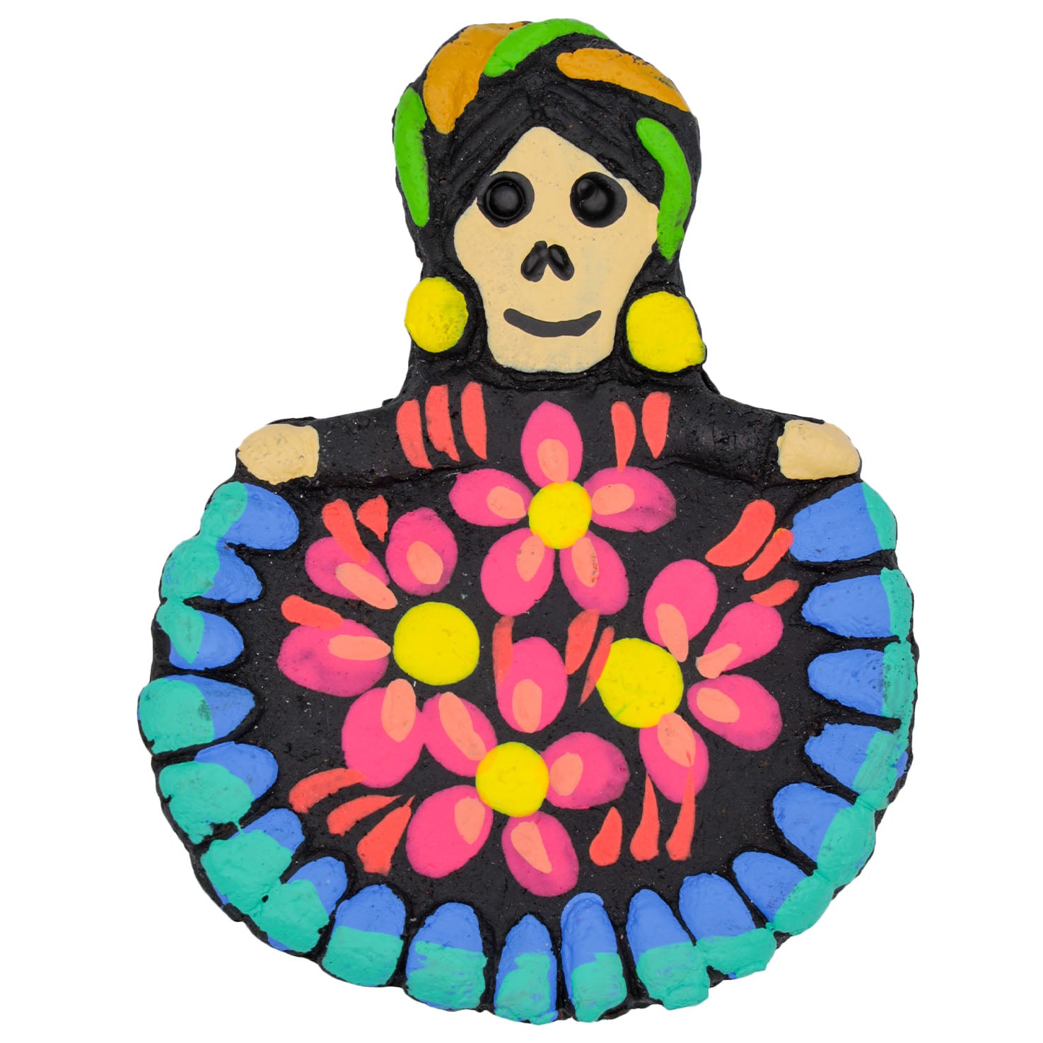 Clay Calavera Skull Folklorico Dancer Magnet