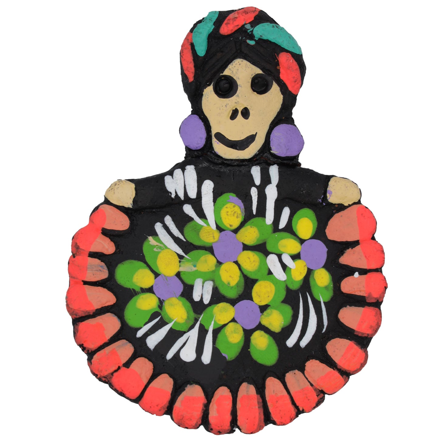 Clay Calavera Skull Folklorico Dancer Magnet | Lolo Mercadito