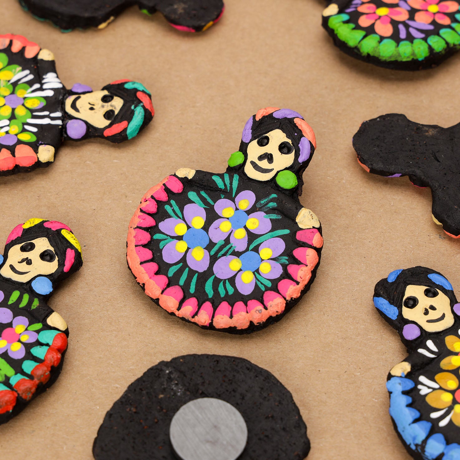 Clay Calavera Skull Folklorico Dancer Magnet