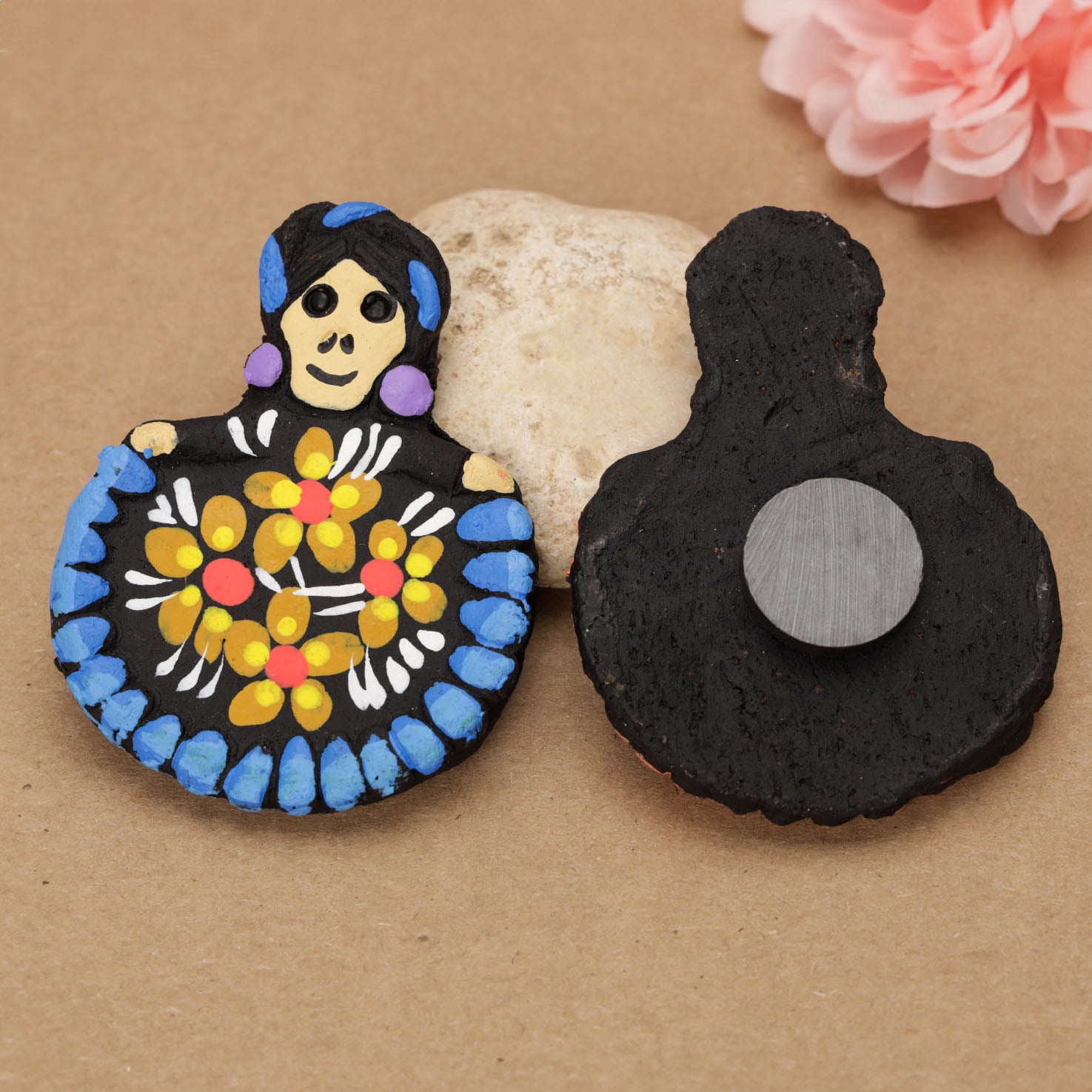 Clay Calavera Skull Folklorico Dancer Magnet