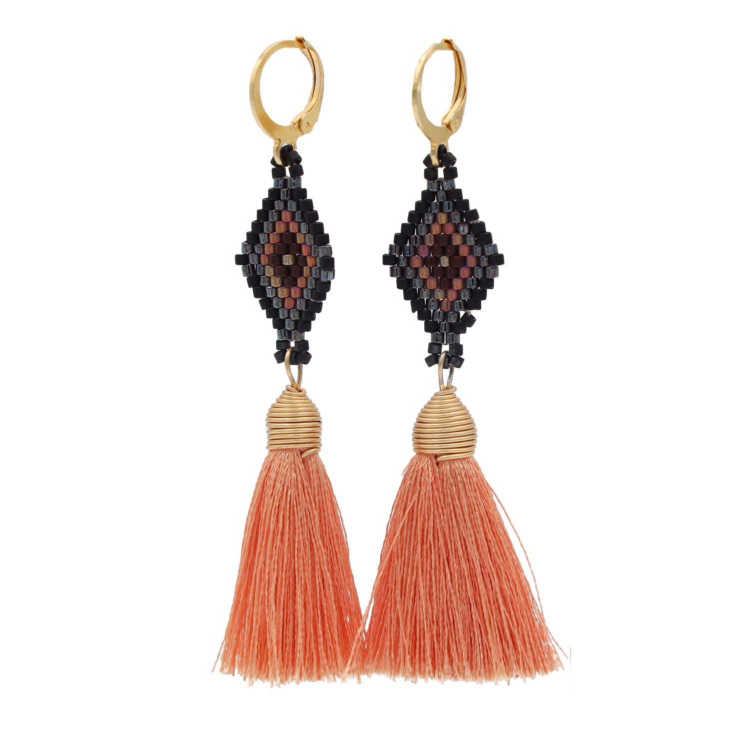 Geometric Earrings 2024 - Gold and Black Geometric Beaded Earrings