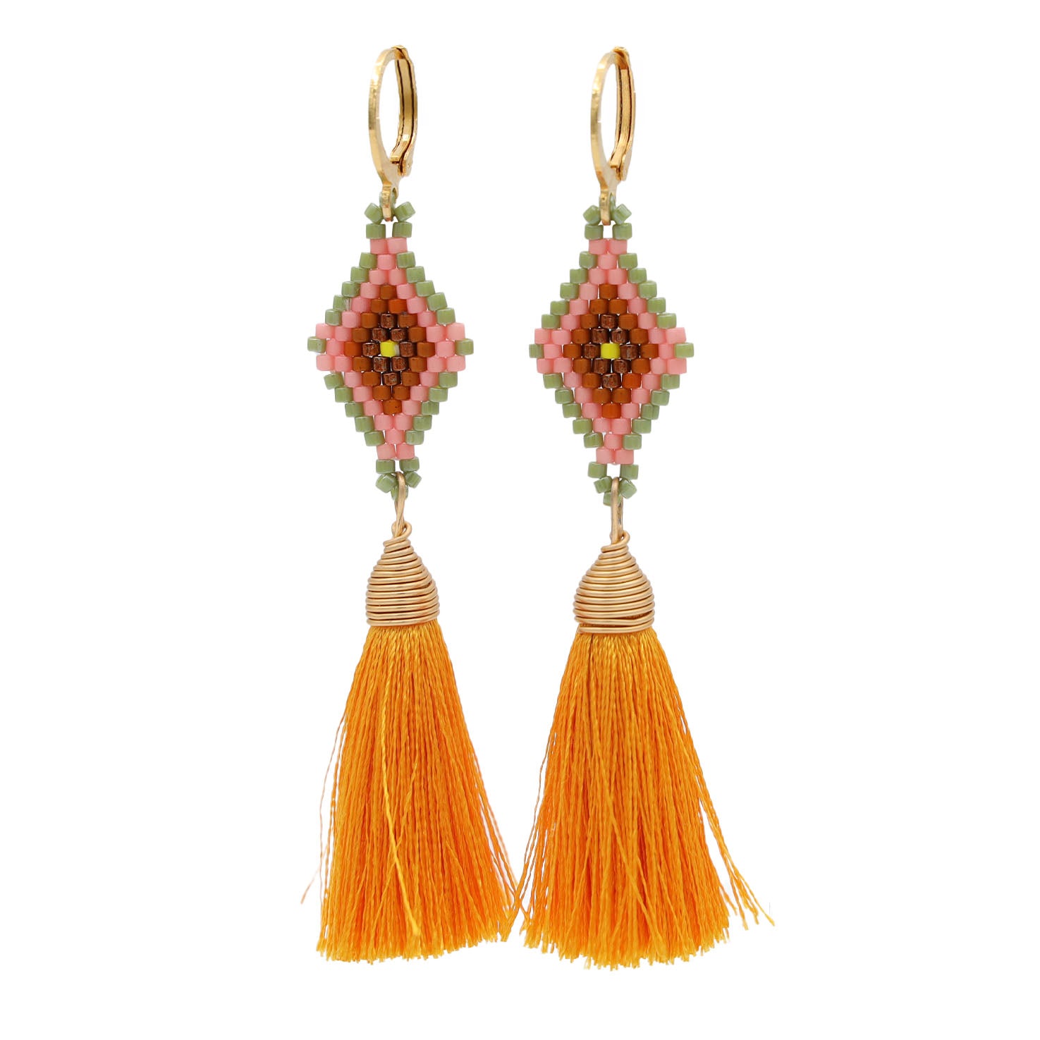 Tzicuri Wixárika Beaded Geometric Earrings with Tassel