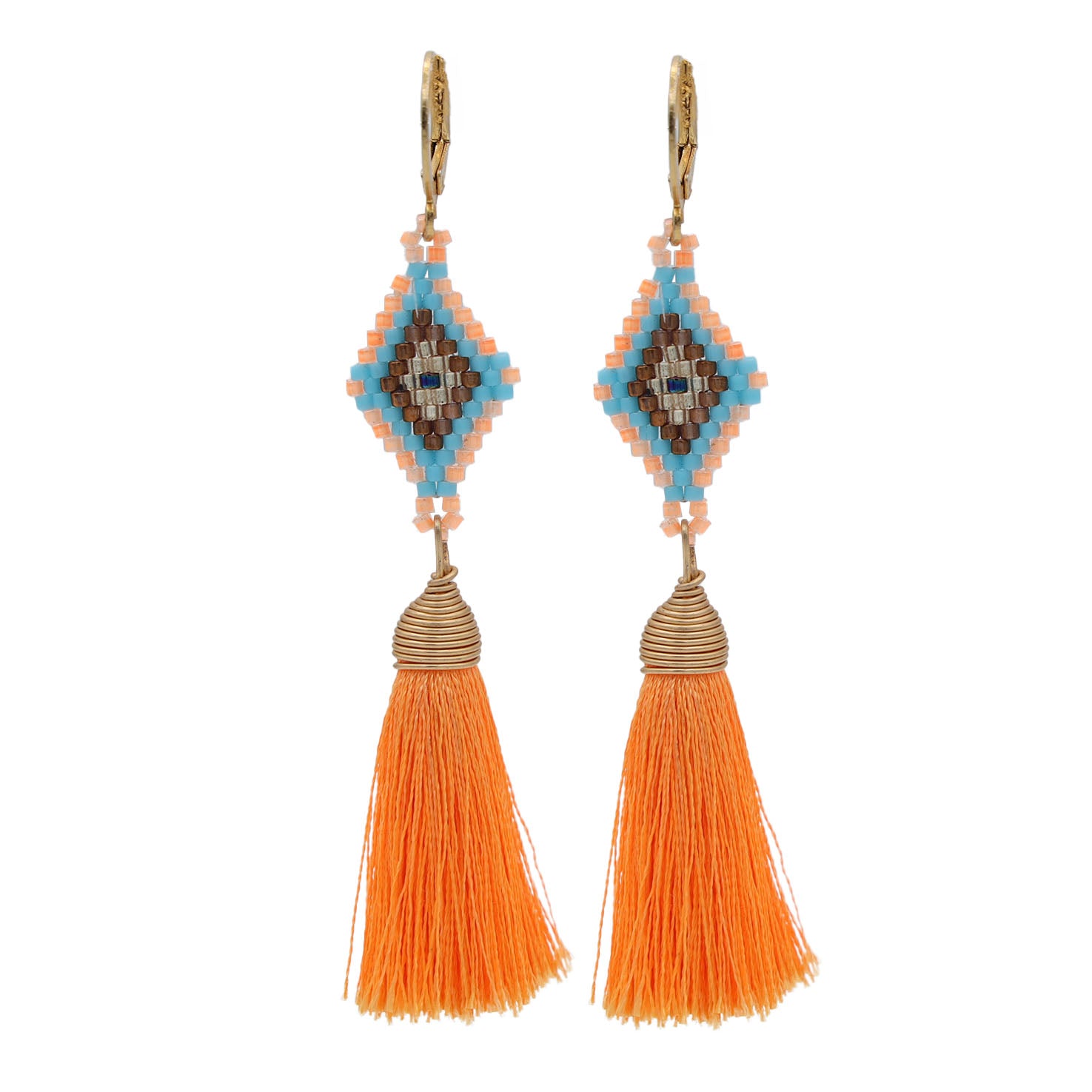 Tzicuri Wixárika Beaded Geometric Earrings with Tassel