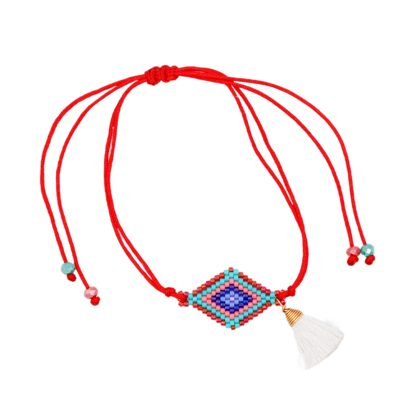 Ojo de Dios Wixárika Beaded Adjustable Bracelet