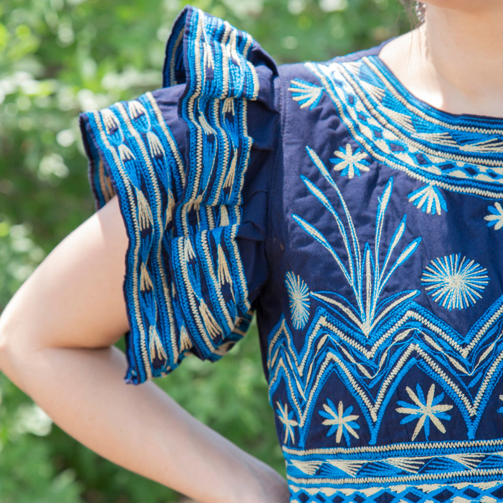 Xi Embroidered Blue Midi/Maxi Dress
