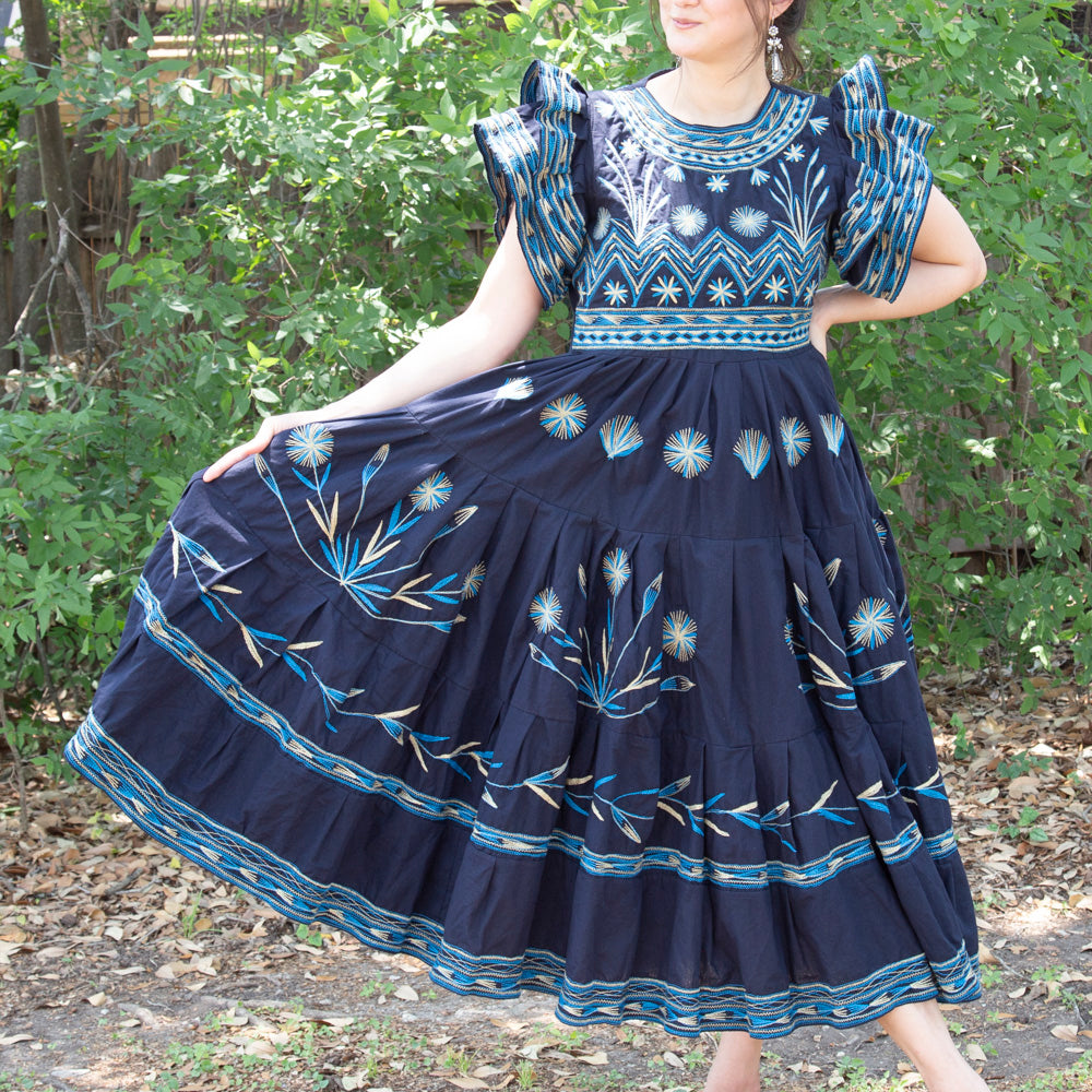 Xi Embroidered Blue Midi/Maxi Dress