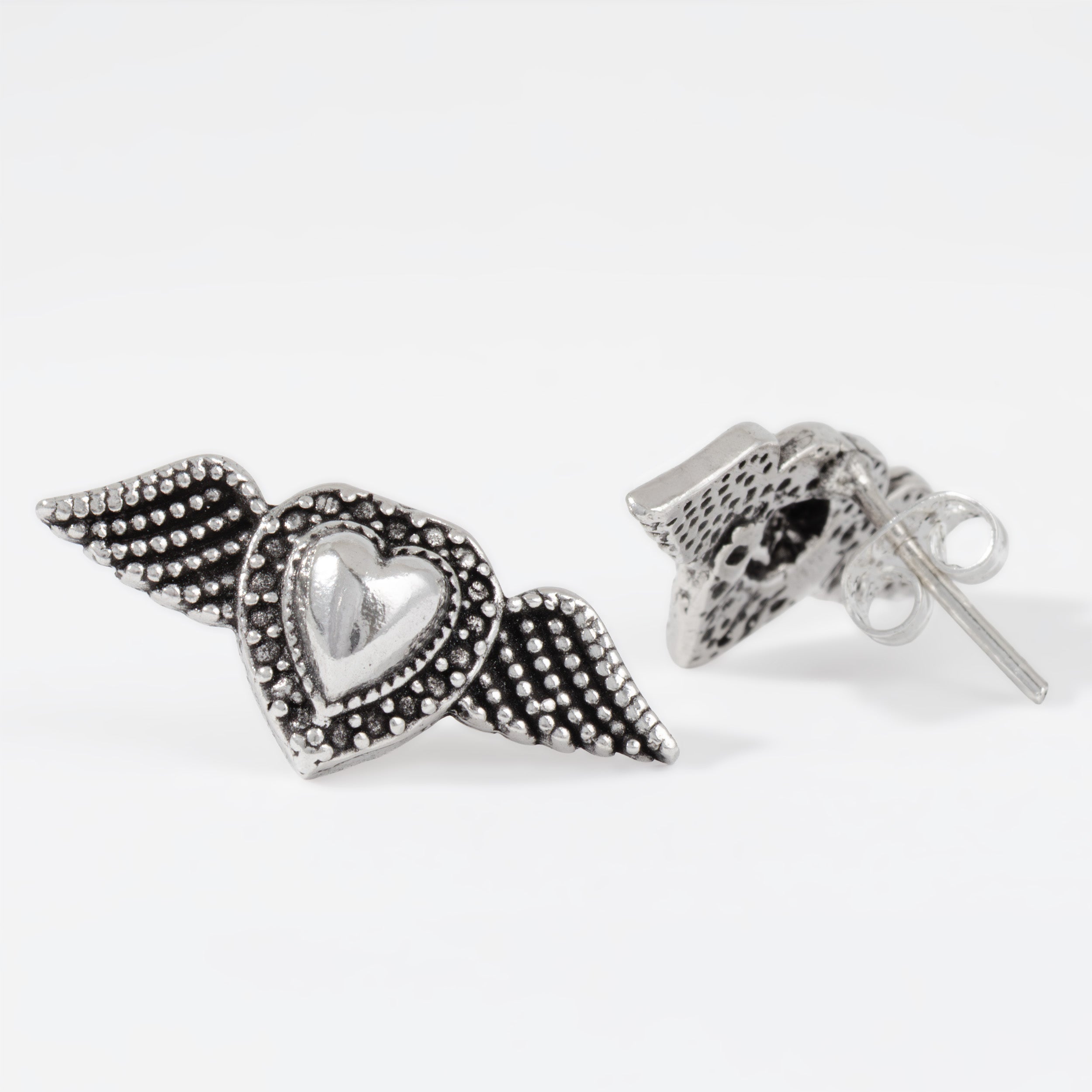 Sterling Silver Angel Heart Earrings