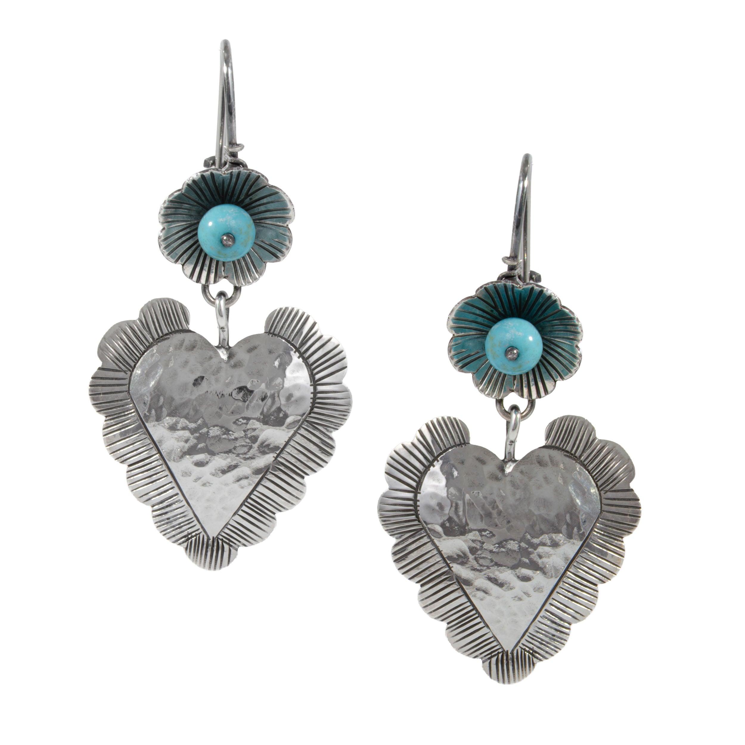Sterling Silver Flor and Heart Mazahua Earrings