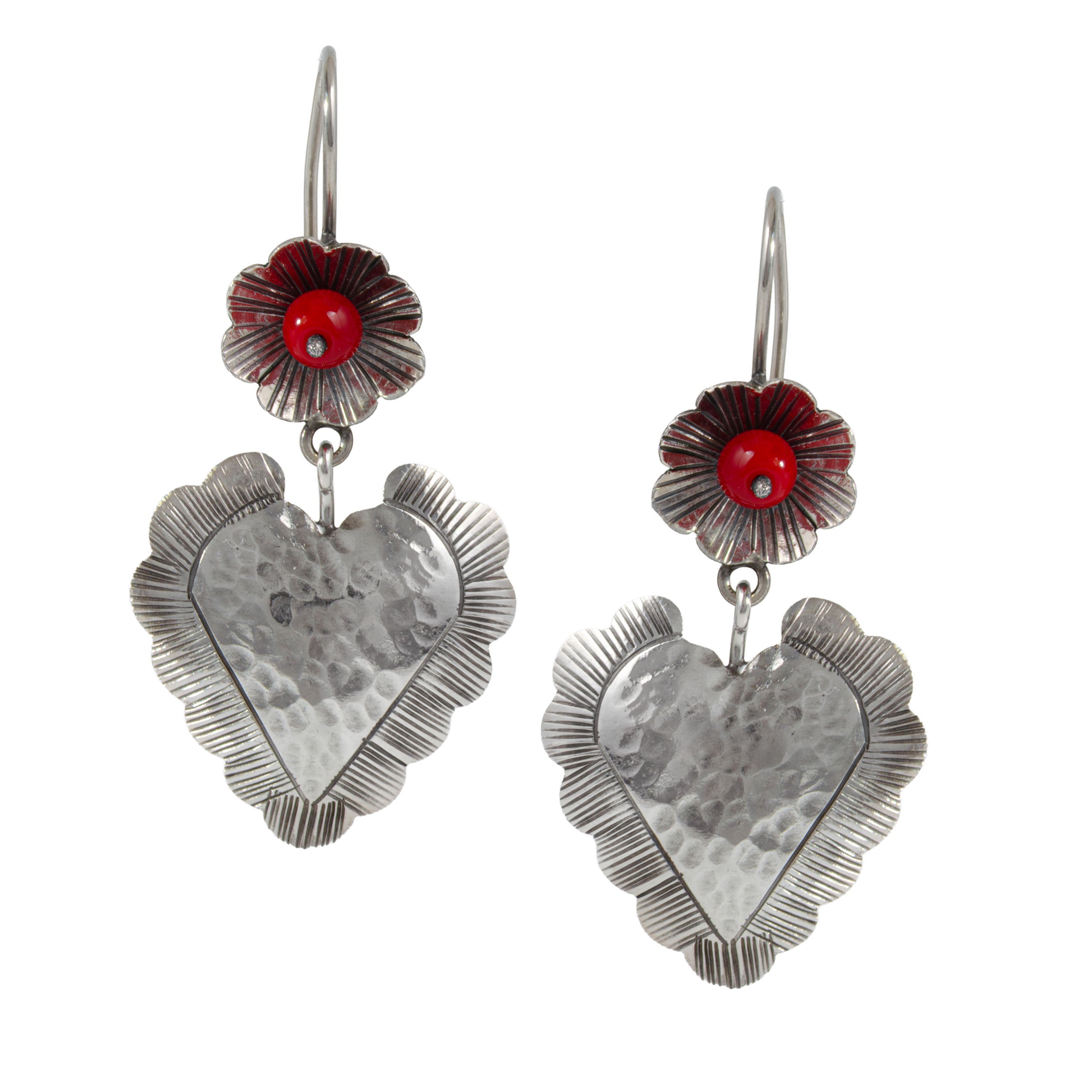 Sterling Silver Flor and Heart Mazahua Earrings