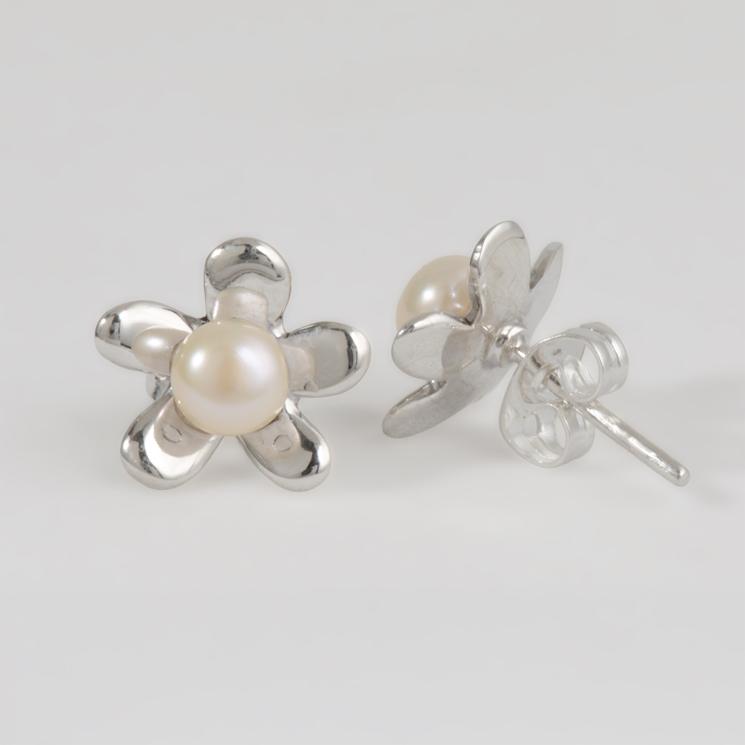 Sterling Silver Faux Pearl Flower Earrings