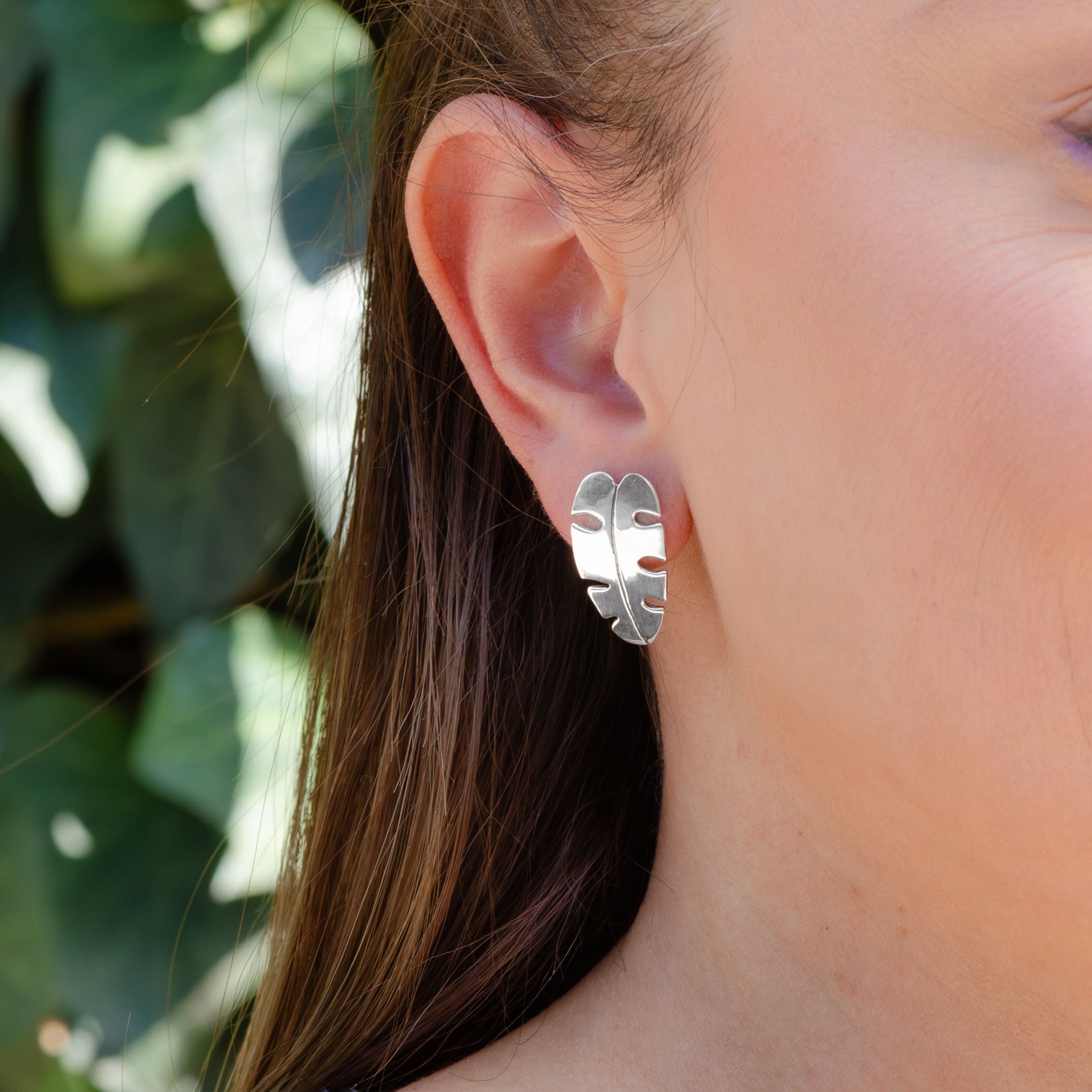 Sterling Silver Monstera Earrings