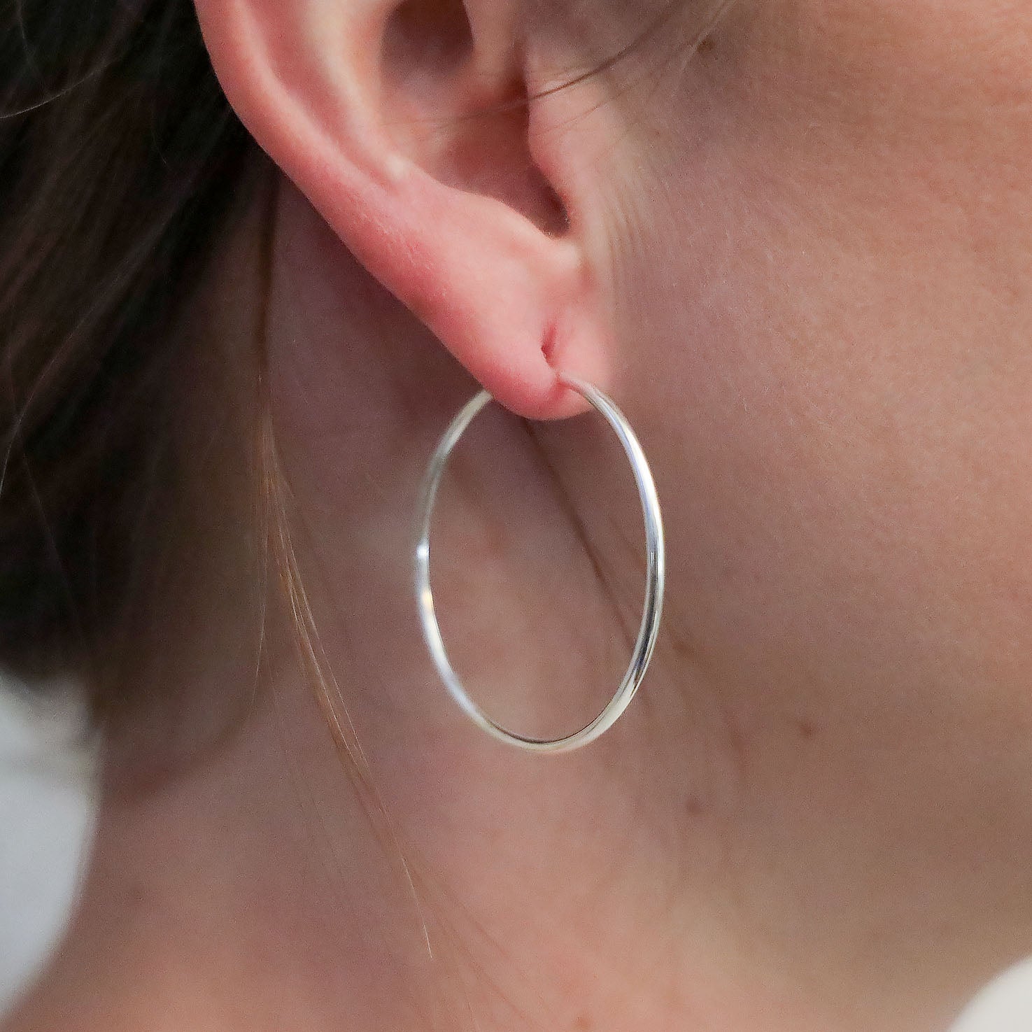 Sterling Silver Medium 1.3" Textured Hoop Earrings