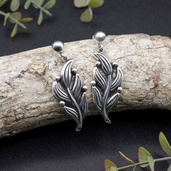 Sterling Silver Branching Leaves Earrings