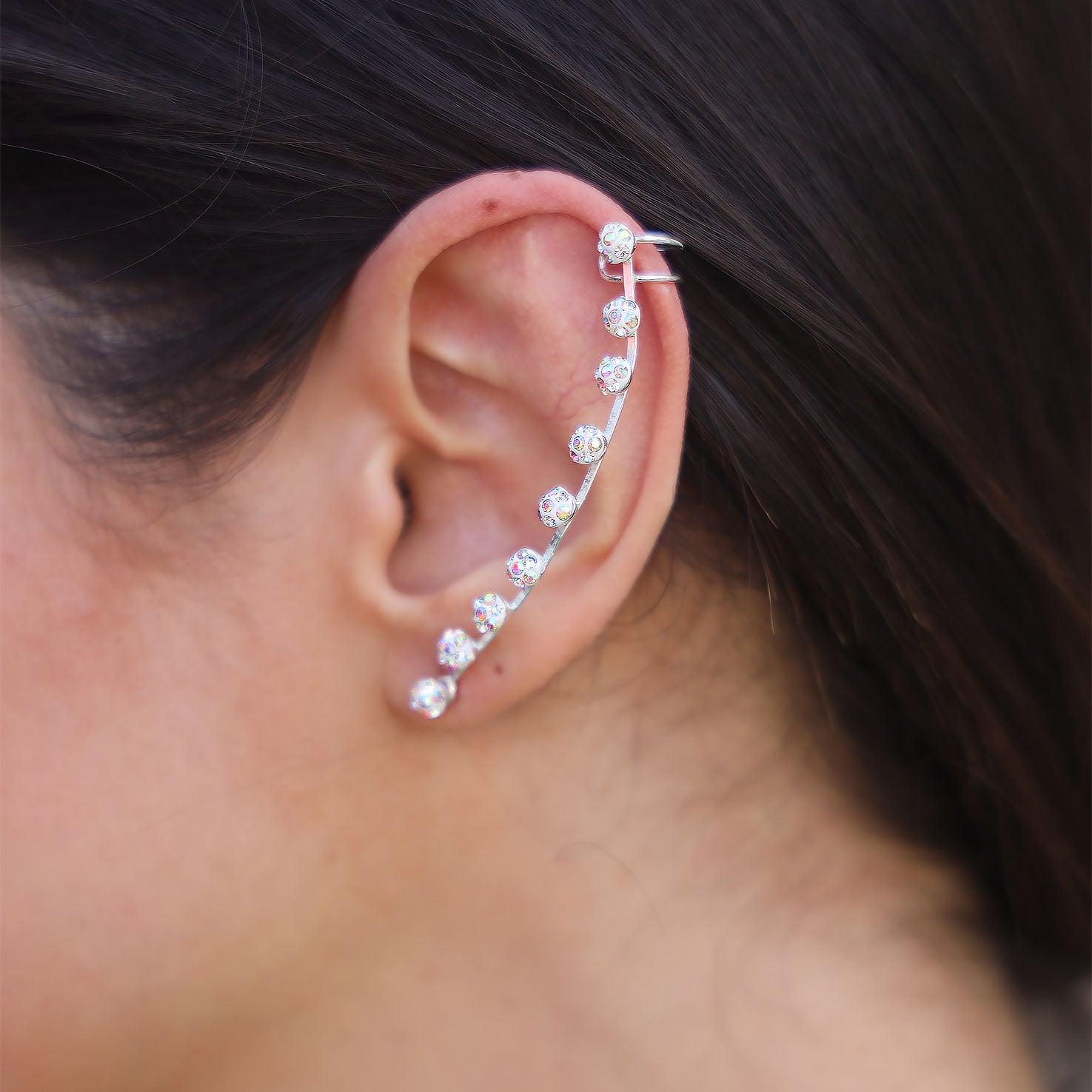 Sterling Silver Zirconia Climbing Earring