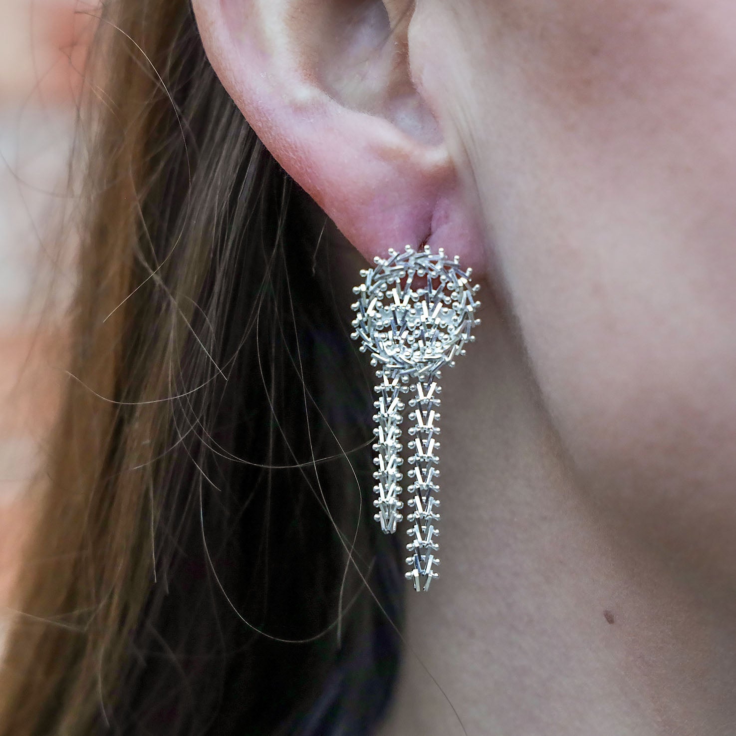 Sterling Silver Boleado Stud and Tassel Earrings