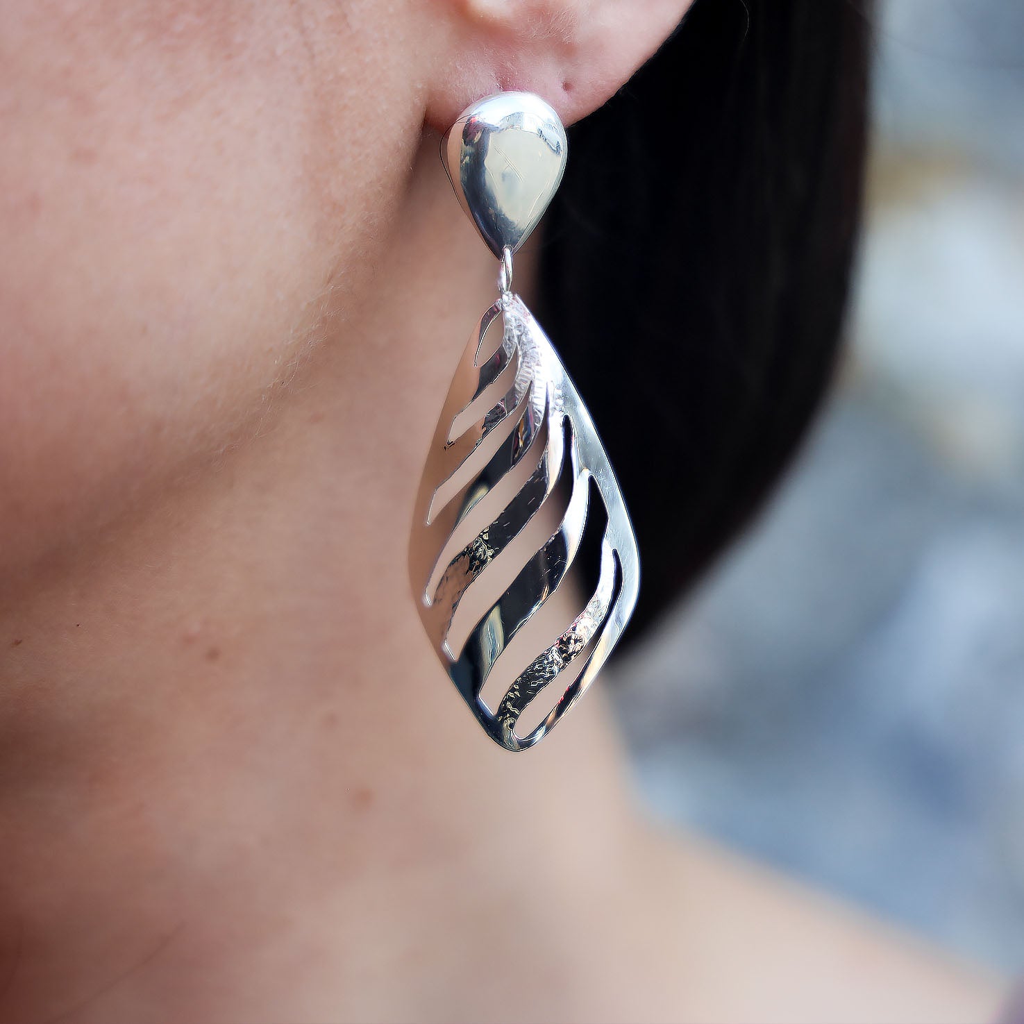 Sterling Silver Carved Leaf Earrings