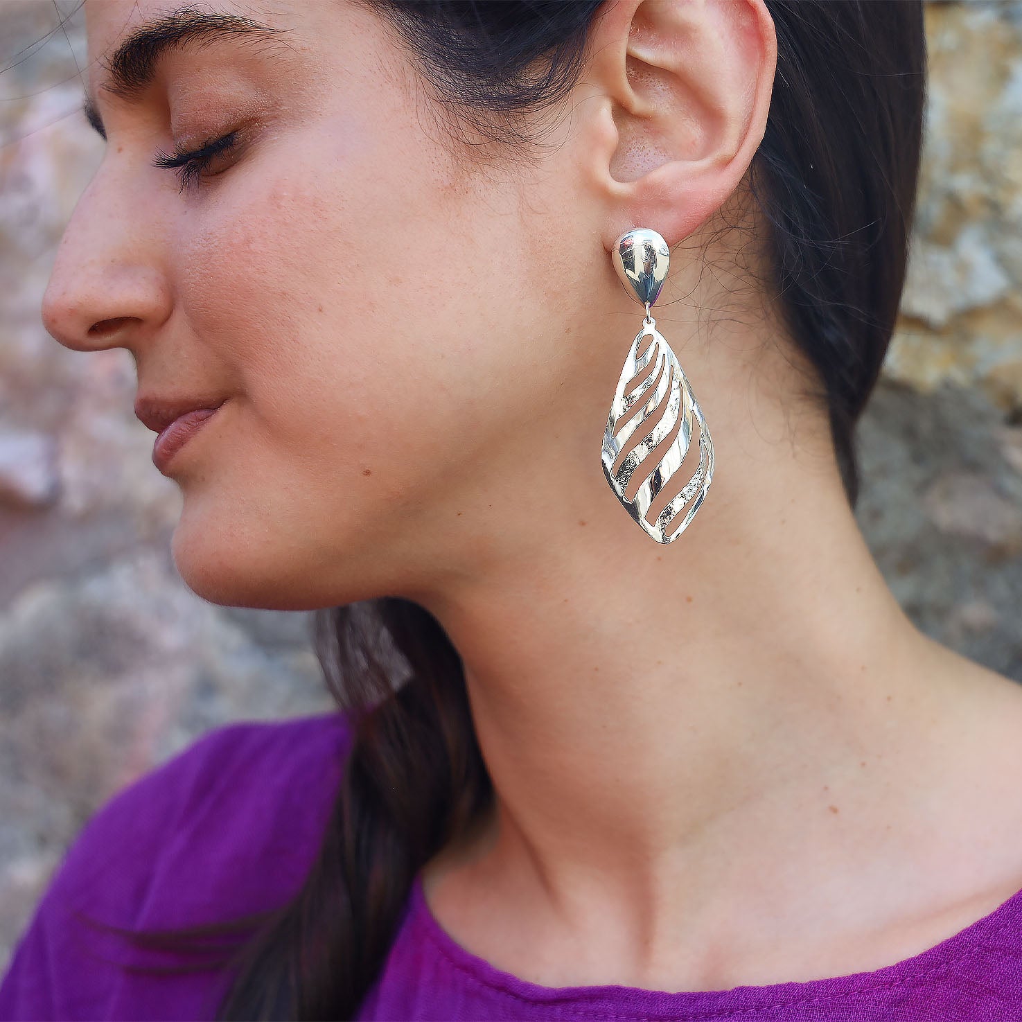 Sterling Silver Carved Leaf Earrings