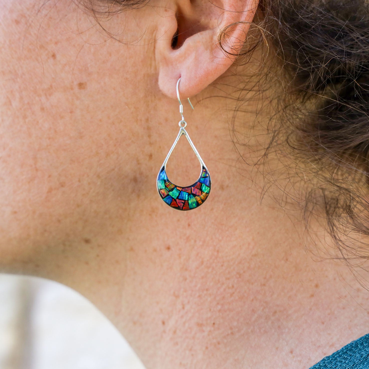 Sterling Silver Colorful Opal Teardrop Earrings