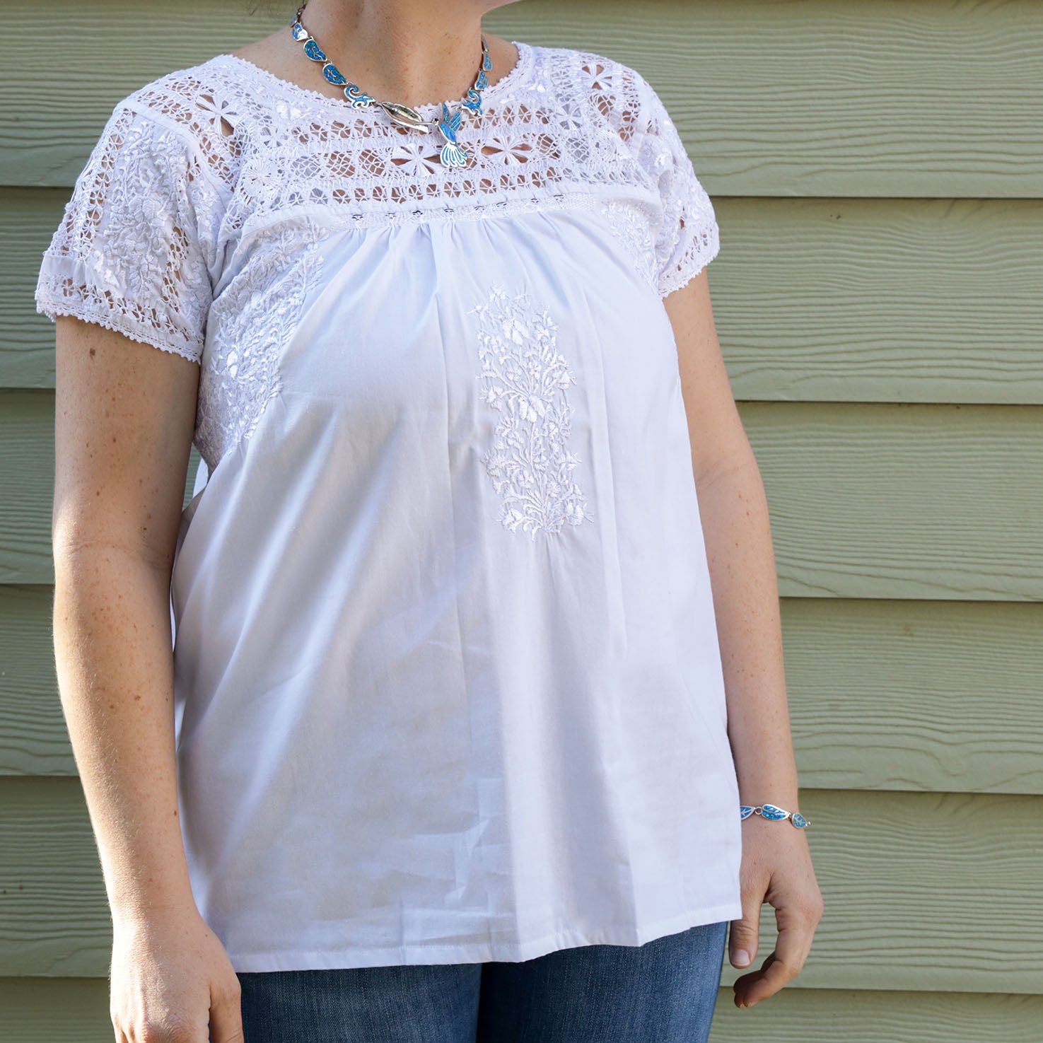 Sophia Hand-Embroidered Short Sleeve Blouse