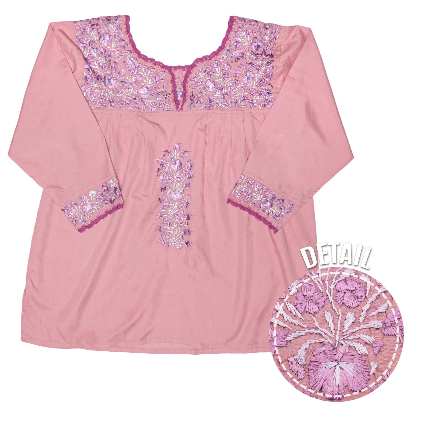 Camila Hand-Embroidered 3/4 Sleeve Blouse