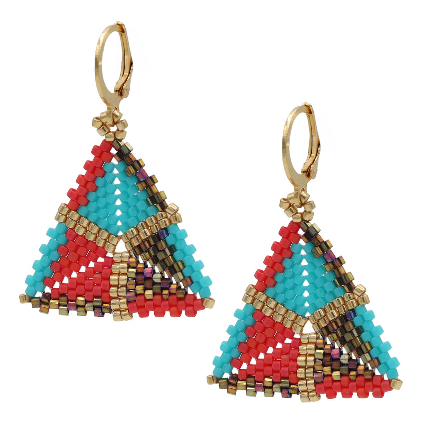 Táu Wixárika Triangle Beaded Earrings