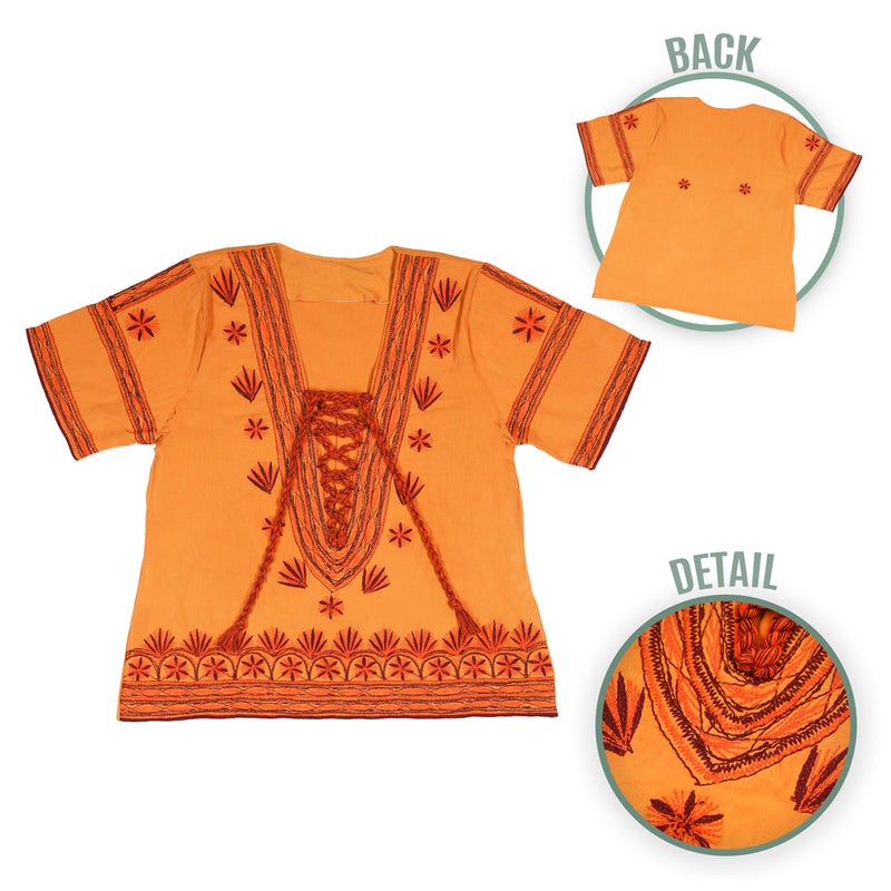 Tsu'uj Embroidered Blouse with Decorative Lace Up Front