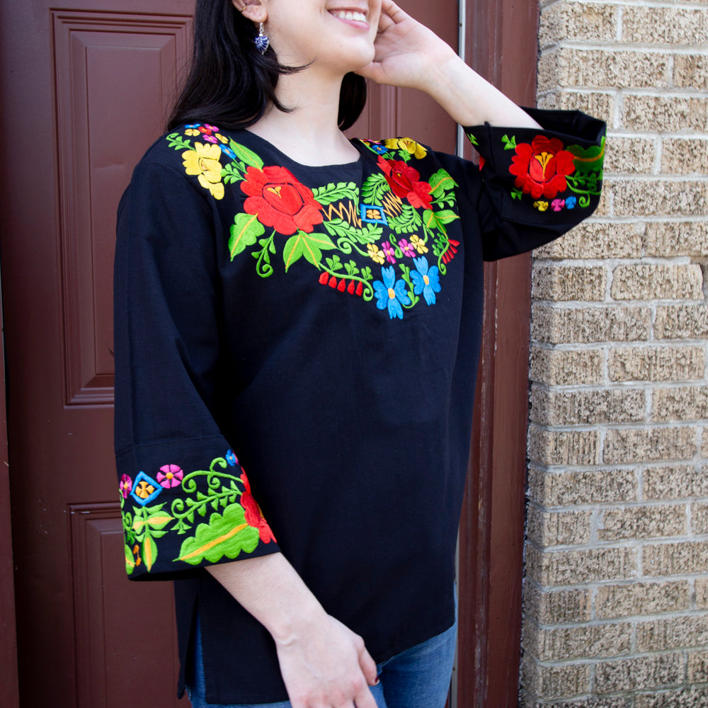 Norma 3/4 Sleeve Embroidered Blouse