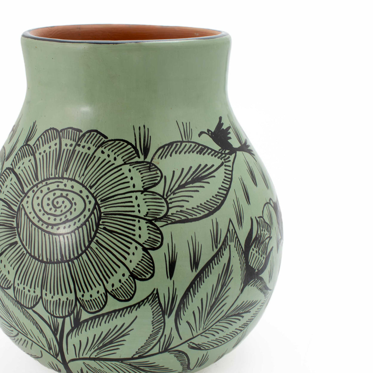 Huancito Hand-Painted Short Medium Pistachio Floral Vase