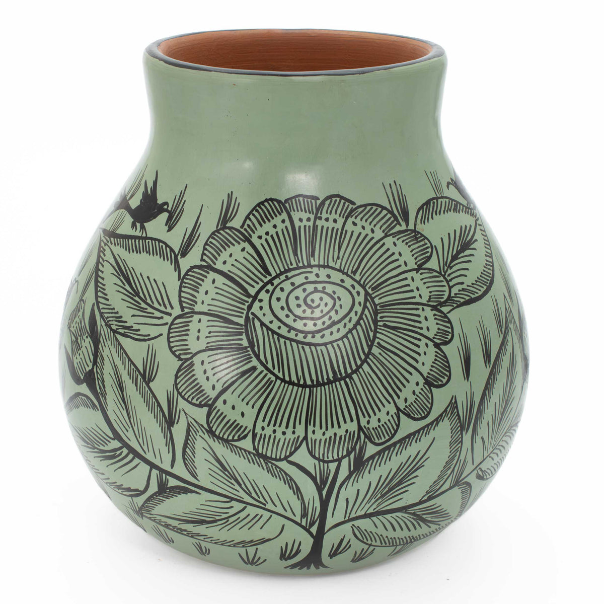 Huancito Hand-Painted Short Medium Pistachio Floral Vase