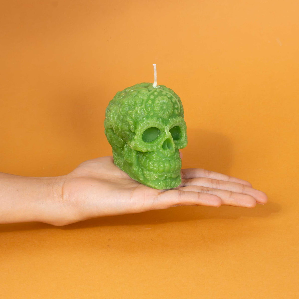 Sugar Skull with Flowers Candle