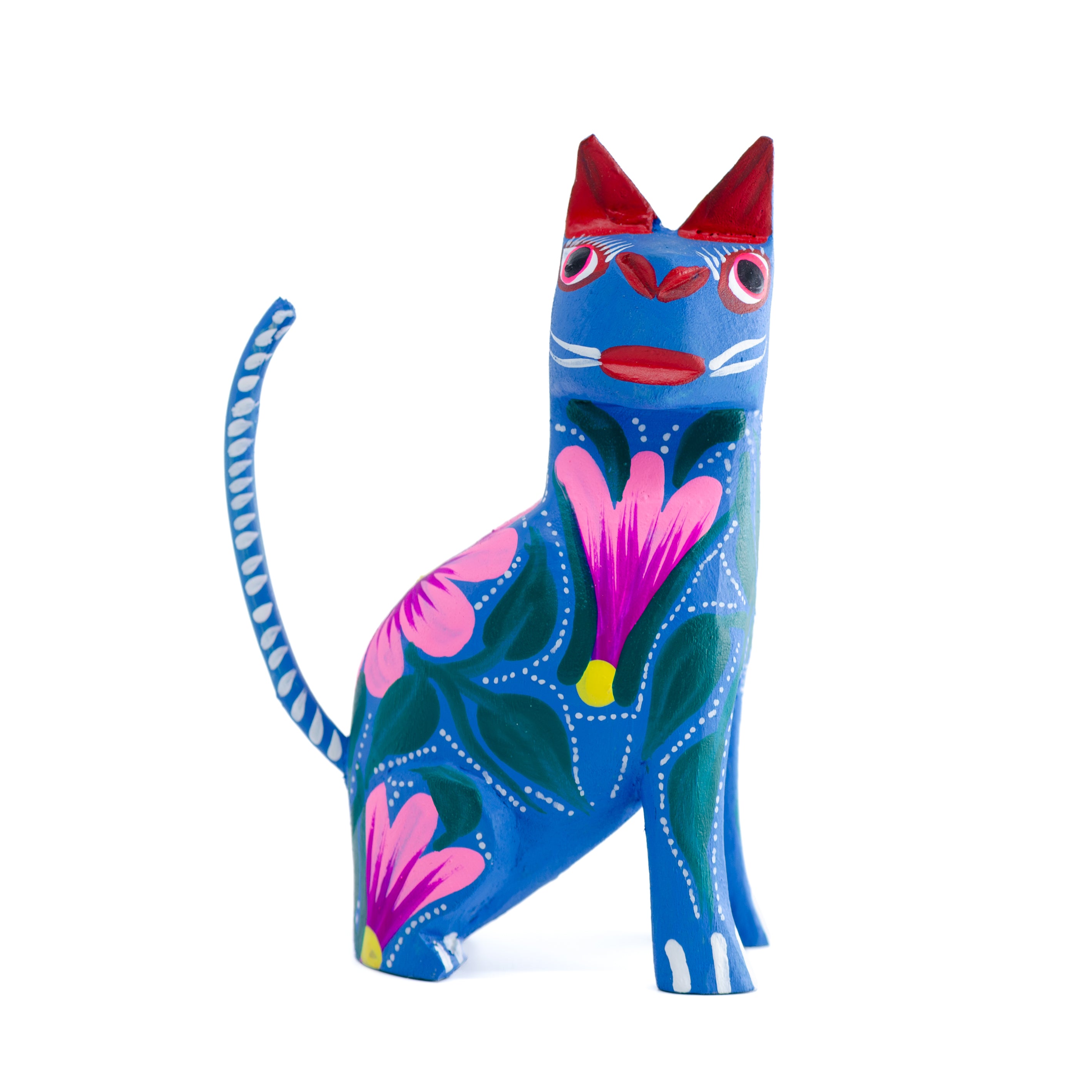 Hand Painted Sitting Cat Wooden Figurine | Lolo Mexican Mercadito