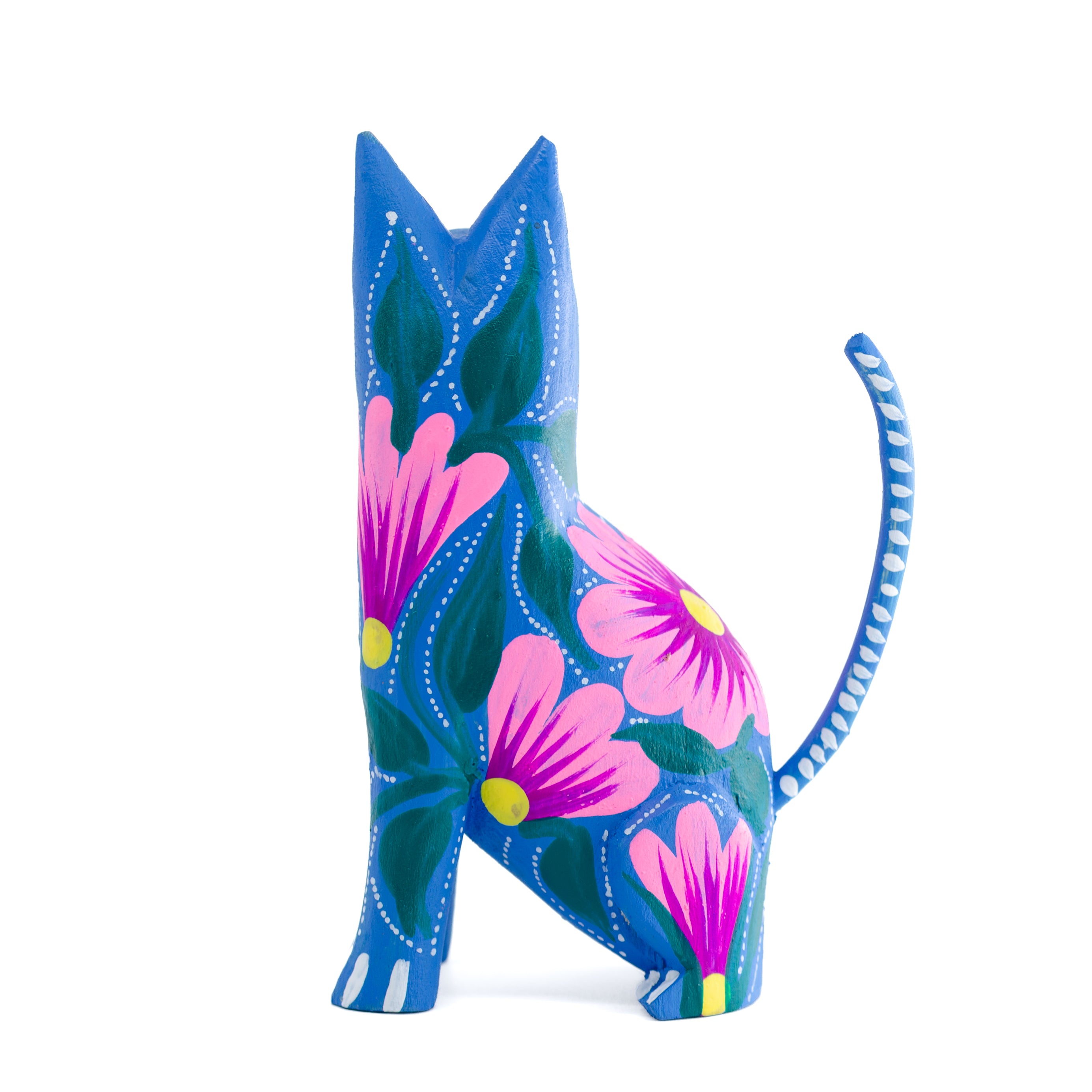 Hand Painted Sitting Cat Wooden Figurine | Lolo Mexican Mercadito