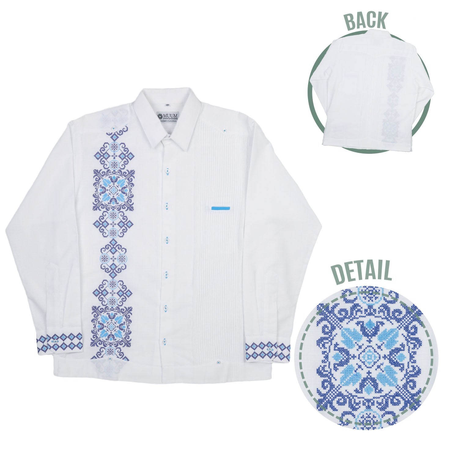 Talavera Long Sleeve Embroidered White Guayabera