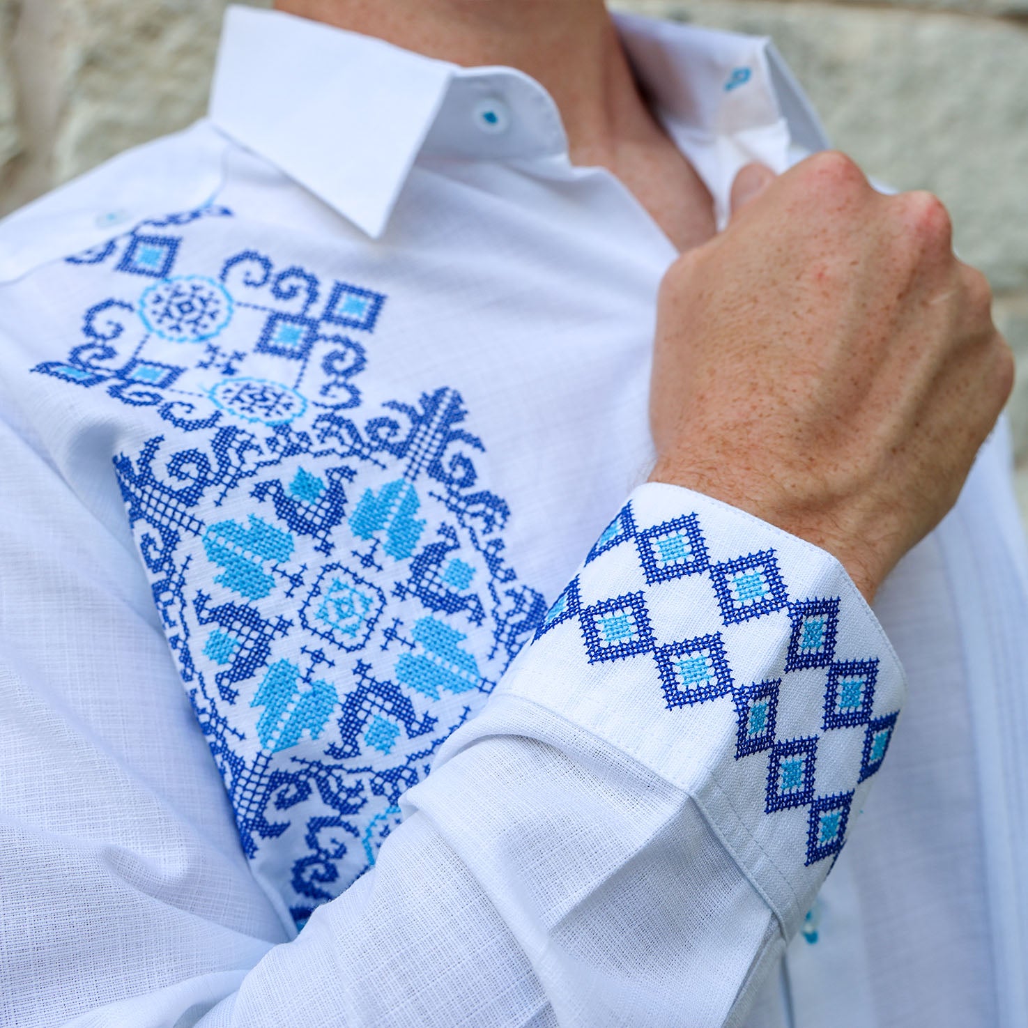 Talavera Long Sleeve Embroidered White Guayabera