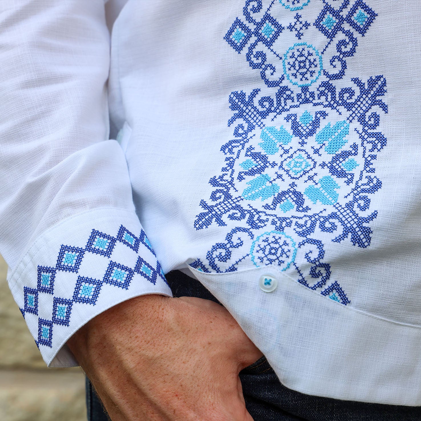 Talavera Long Sleeve Embroidered White Guayabera