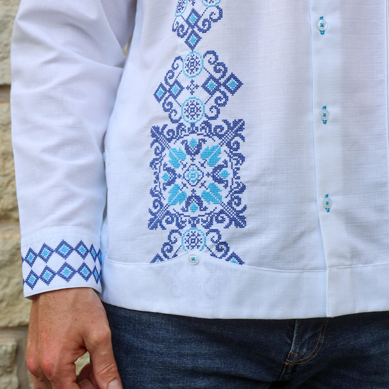 Talavera Long Sleeve Embroidered White Guayabera